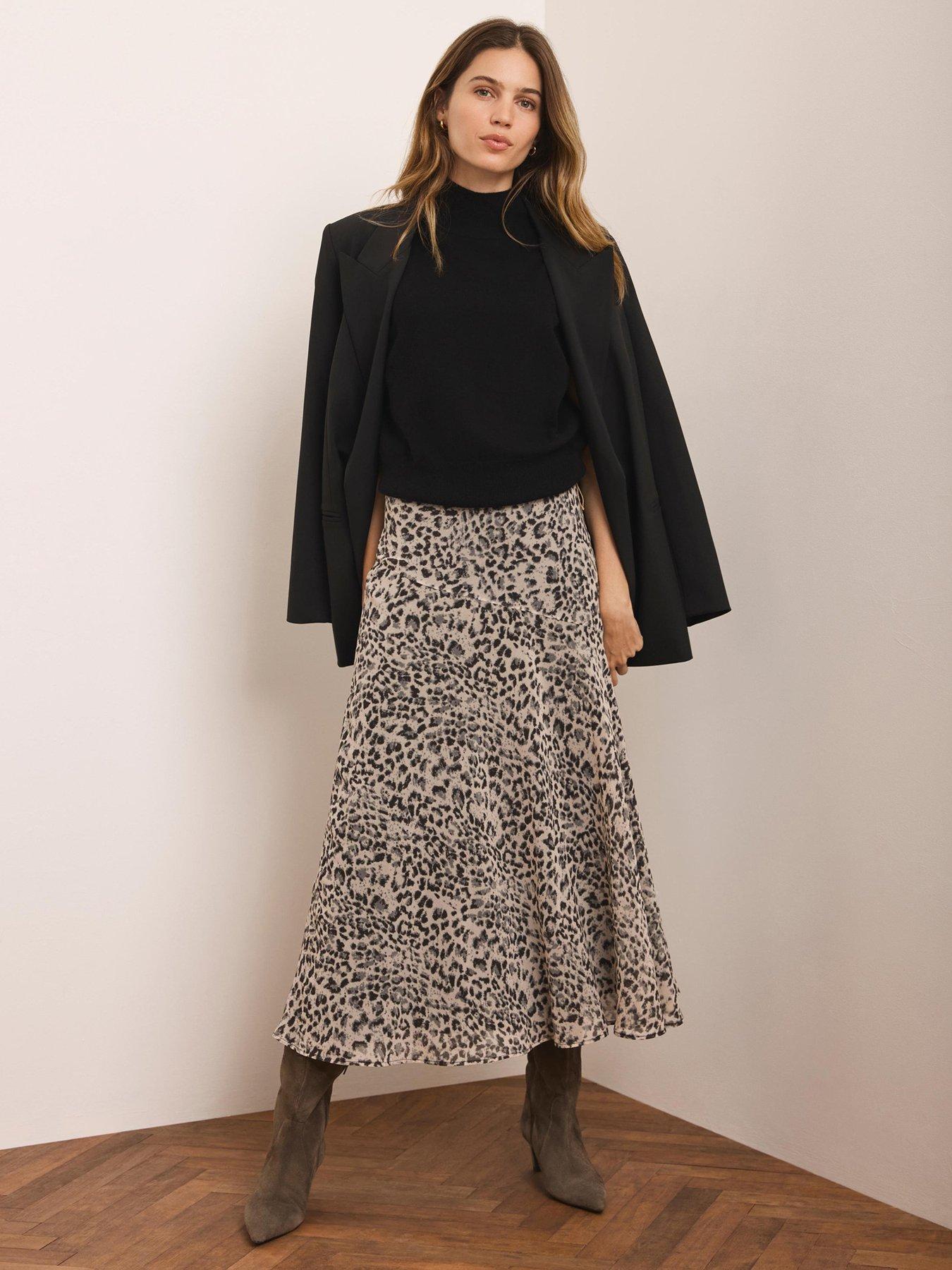 Mint Velvet Animal Print Midi Skirt - Cream
