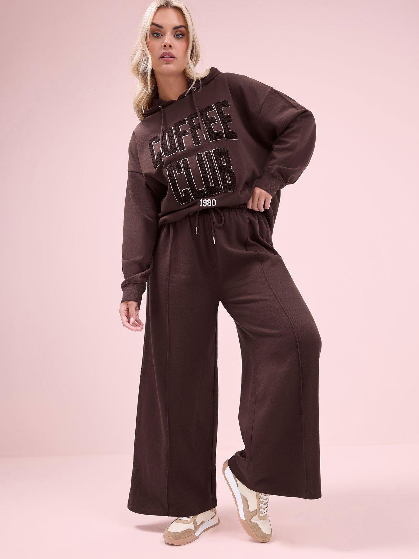 Yours Curve Wide Leg Jogger 28" - Brown