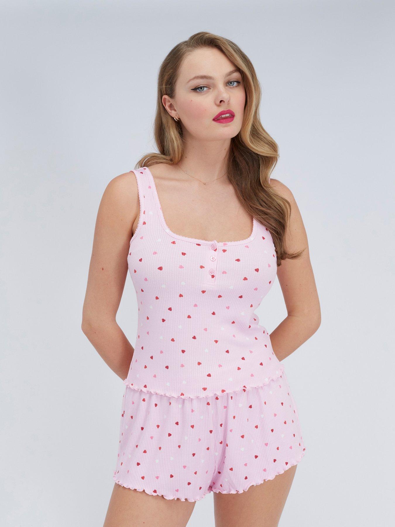 Boux Avenue: Heart Rib Short Pyjama Set - Pink