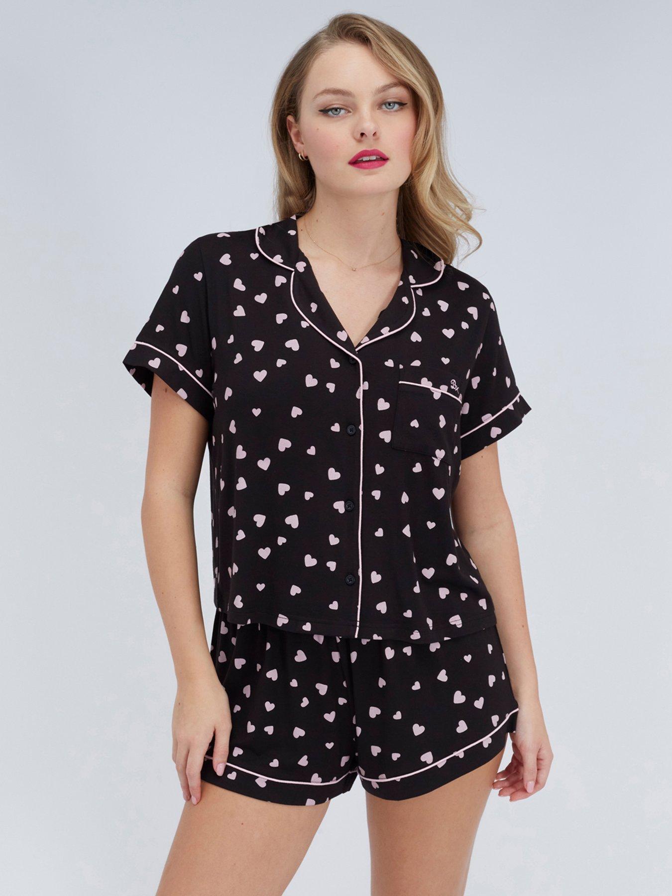 Image 1 of 6 of Boux Avenue Heart Modal Short Pyjama Set - Black