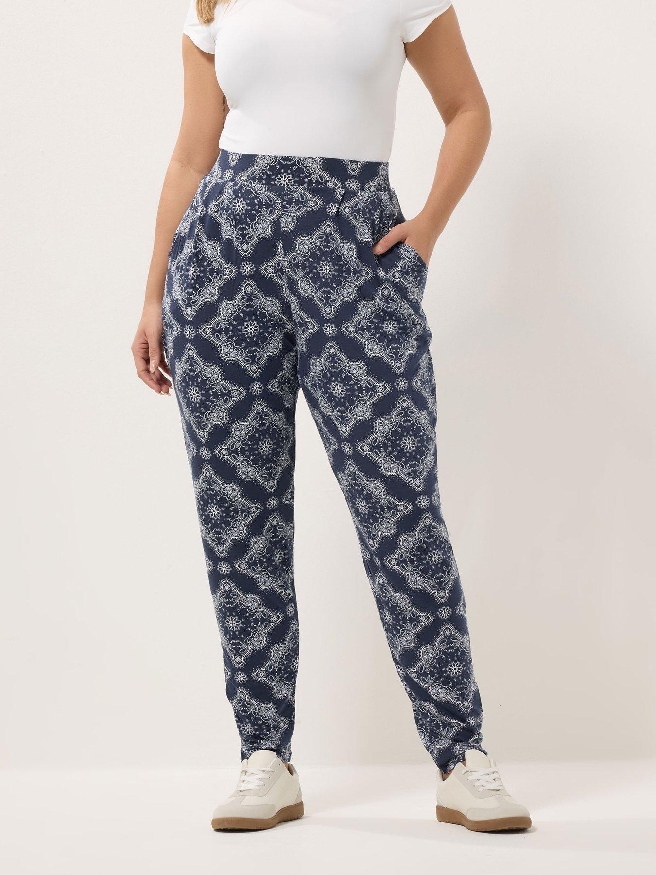 Image 1 of 4 of Yours Curve Double Pleat Harem Trousers - Blue
