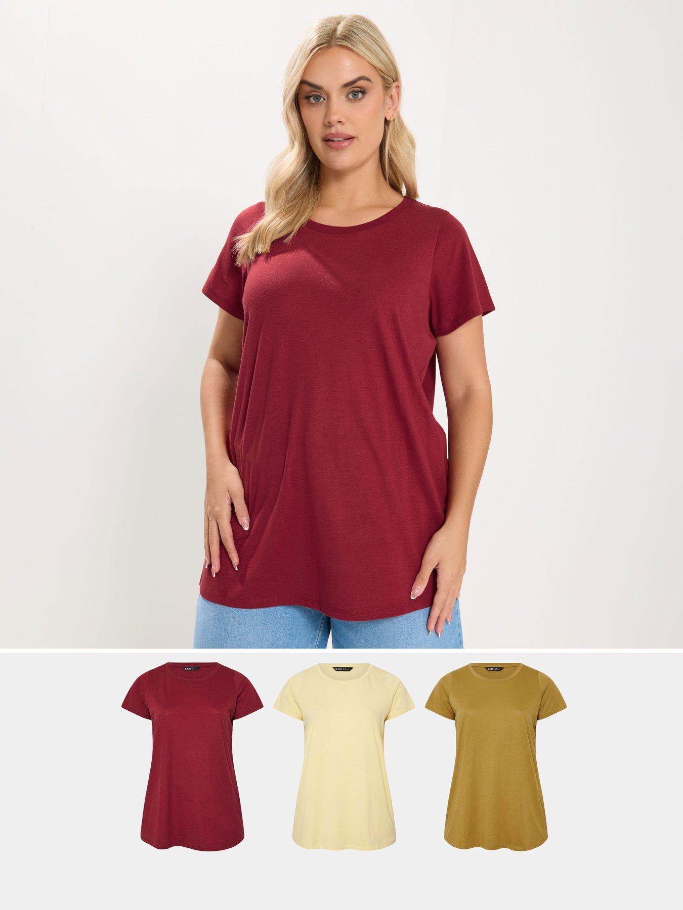 Yours Curve 3 Pack Short Sleeve Core T-shirts, Green, Size 18, Women