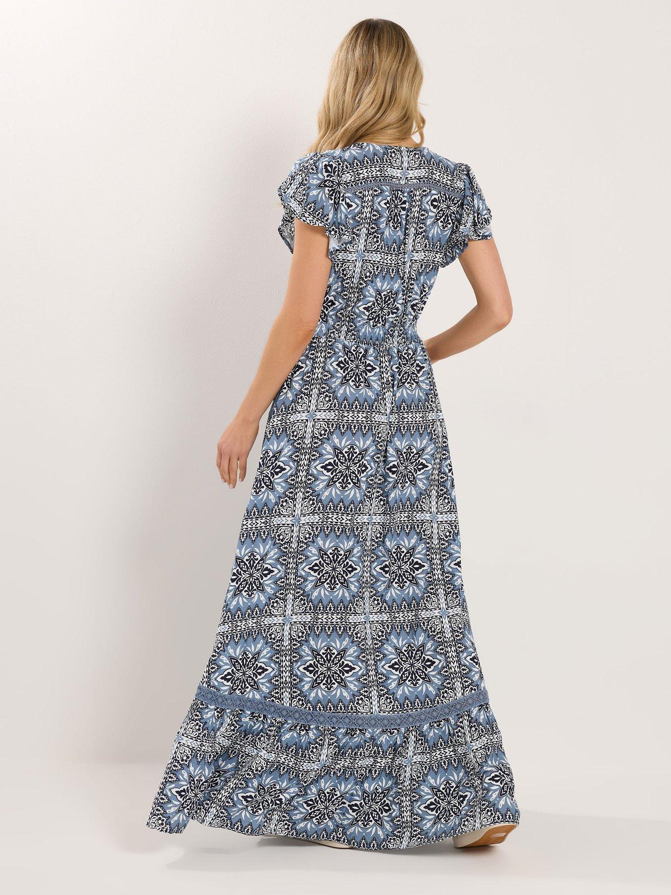 Image 2 of 5 of Long Tall Sally Tile Print Button Lace Maxi Dress - Blue