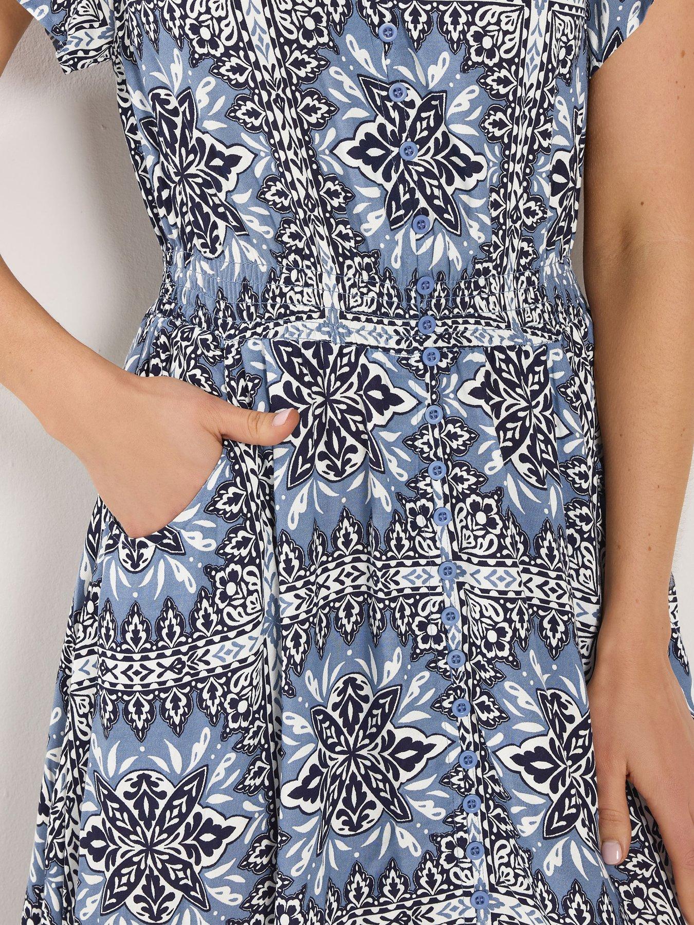 Image 4 of 5 of Long Tall Sally Tile Print Button Lace Maxi Dress - Blue