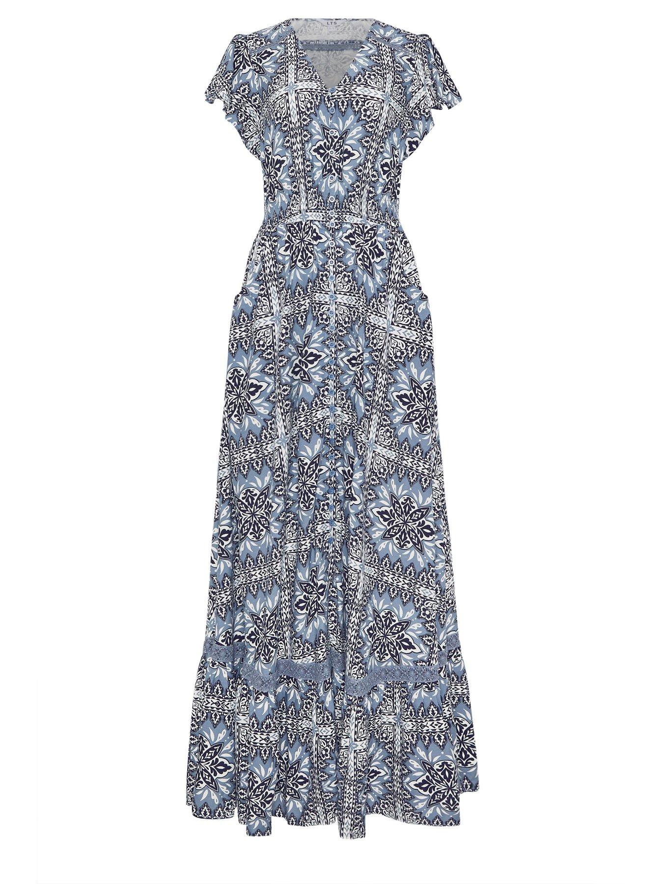 Image 5 of 5 of Long Tall Sally Tile Print Button Lace Maxi Dress - Blue