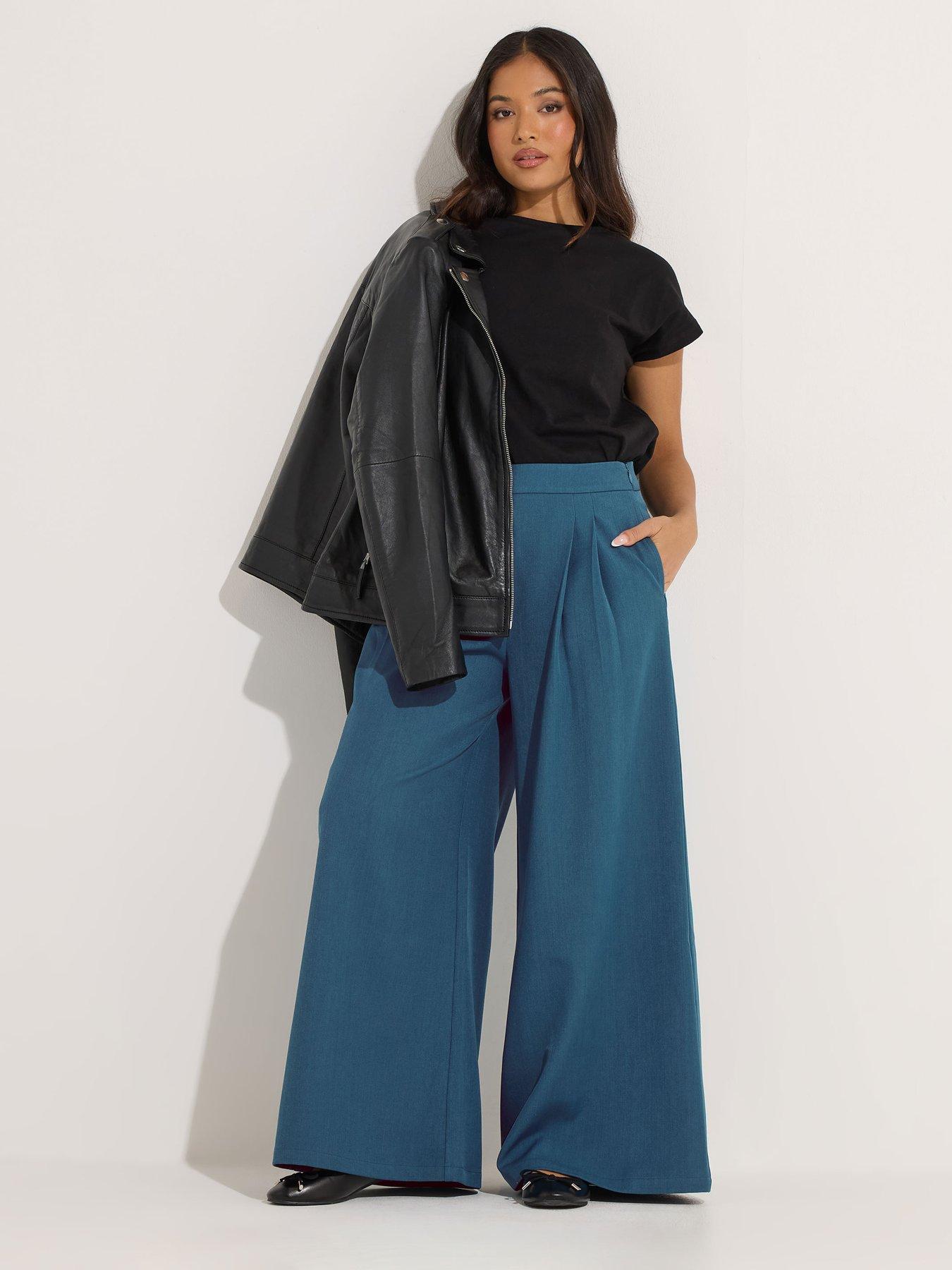 PixieGirl Petite Pleat Front Palazzo Trousers - Blue