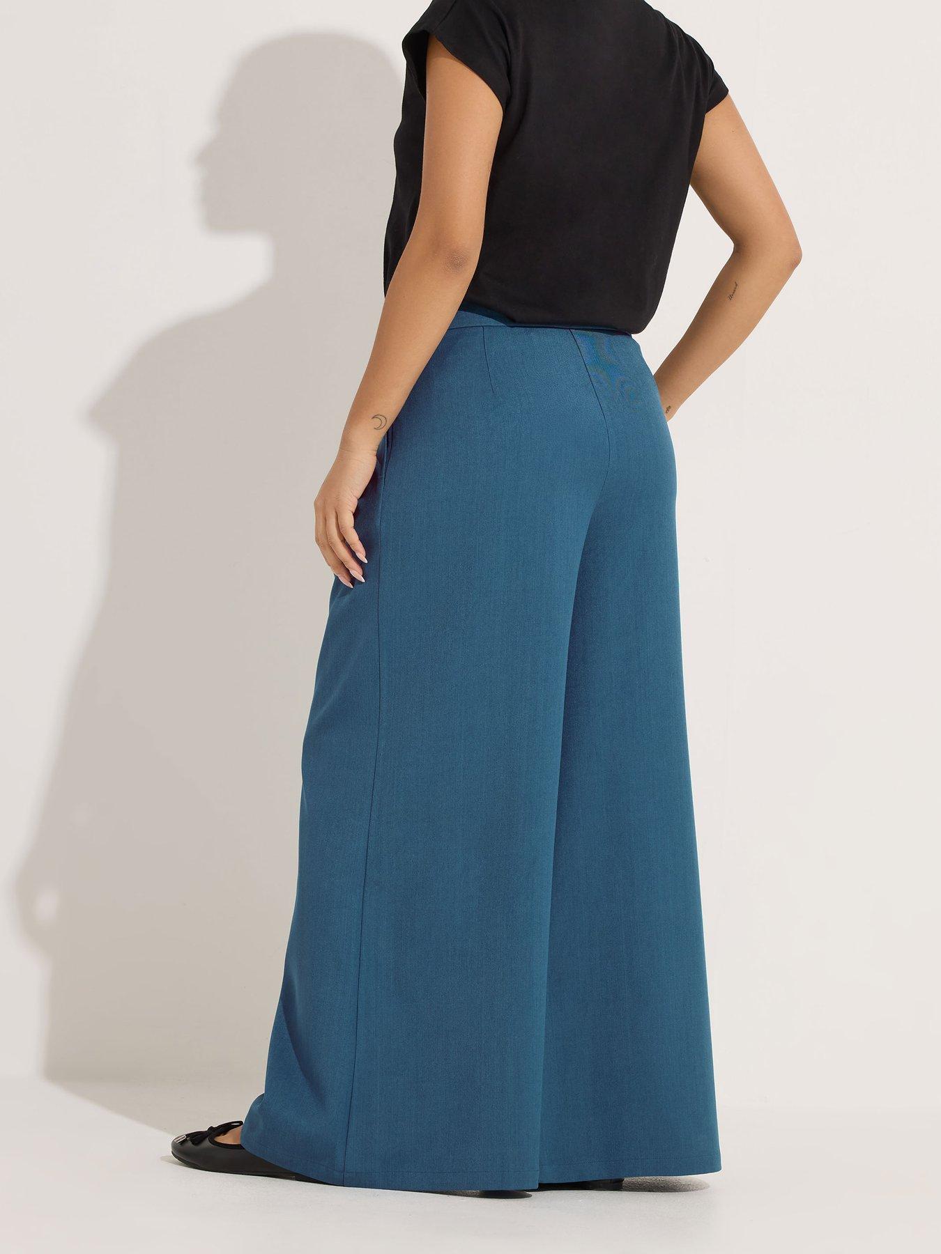 Image 2 of 6 of PixieGirl Petite Pleat Front Palazzo Trousers - Blue