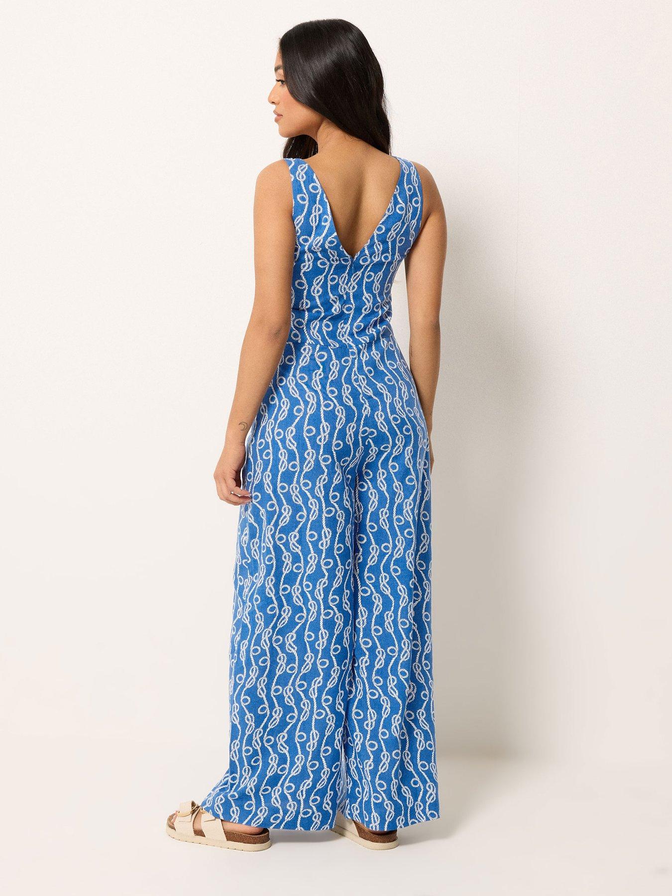 Image 2 of 5 of PixieGirl Petite Rope Print Wide Leg Jumpsuit - Blue