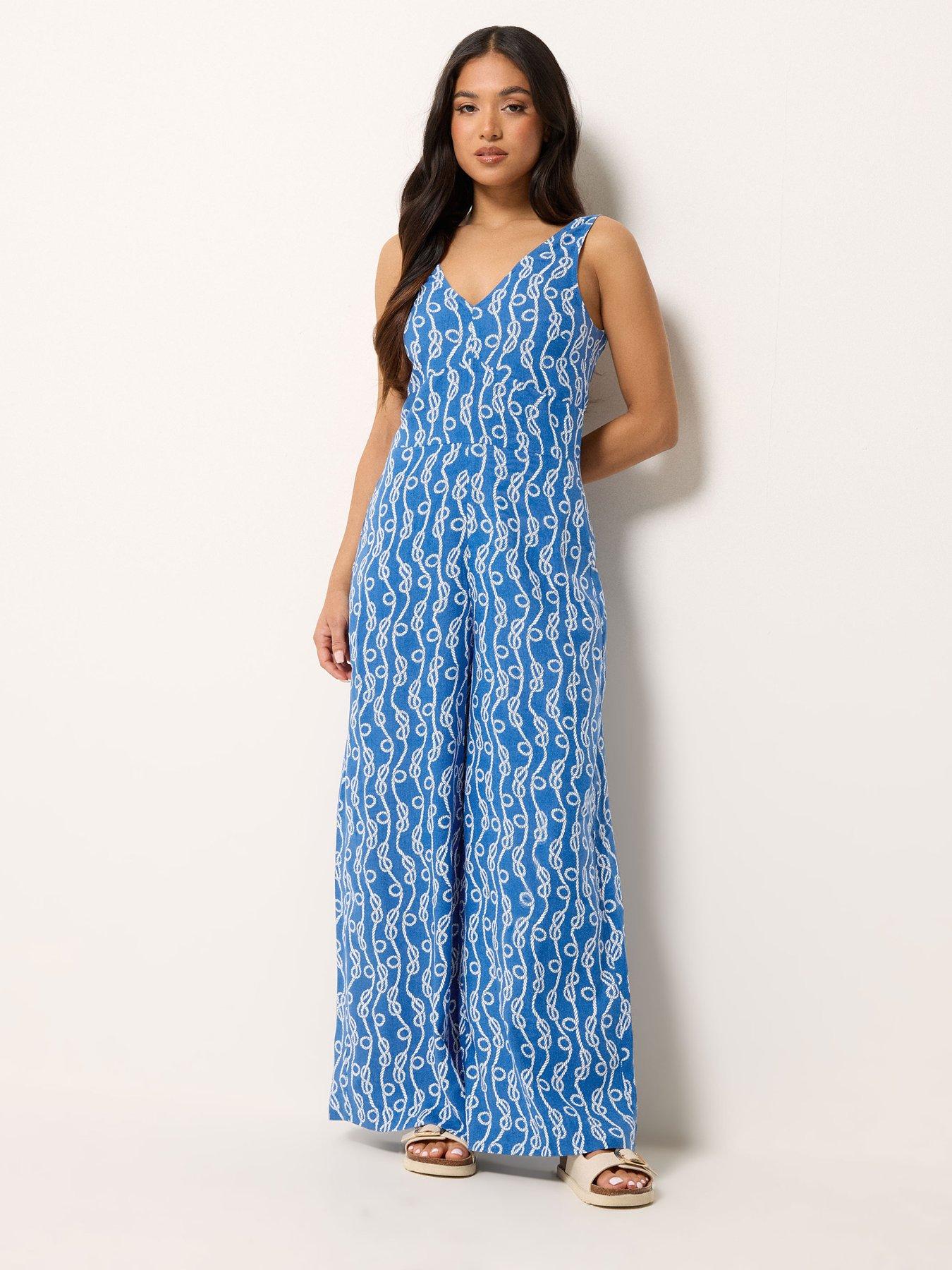 Image 3 of 5 of PixieGirl Petite Rope Print Wide Leg Jumpsuit - Blue