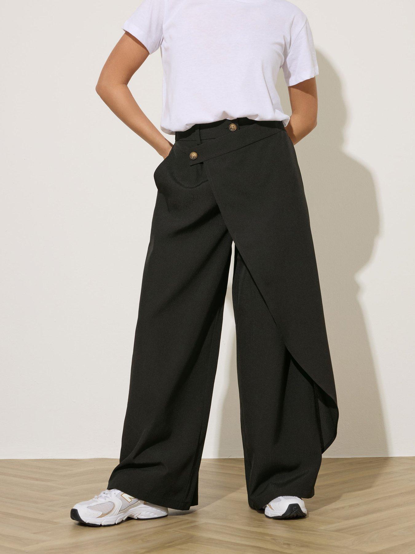 PixieGirl Petite Wrap Wide Leg Trousers - Black
