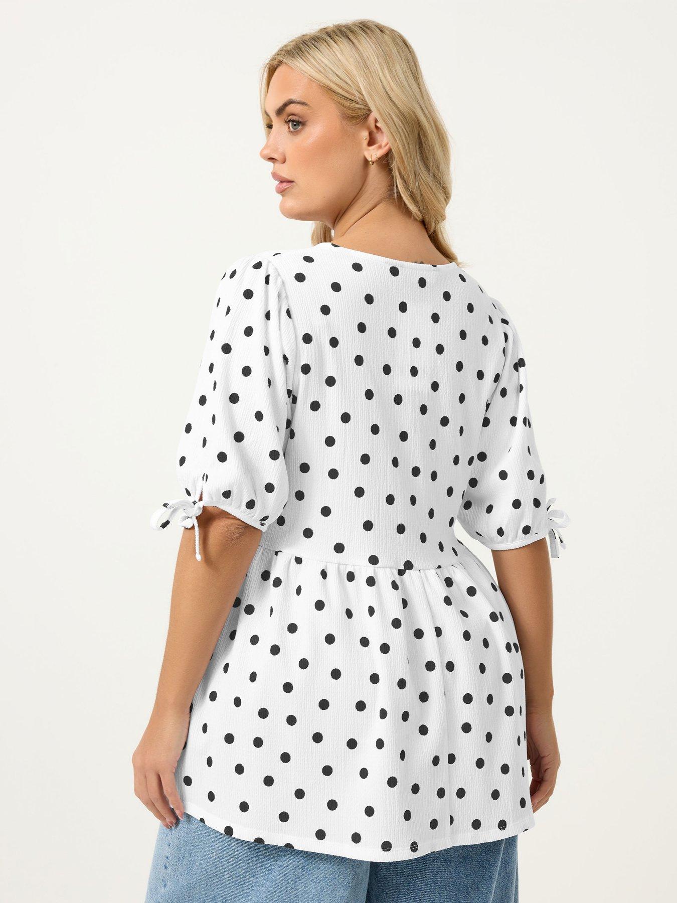 Image 2 of 5 of Yours Curve Bow Front Polka Dot Peplum T-shirt