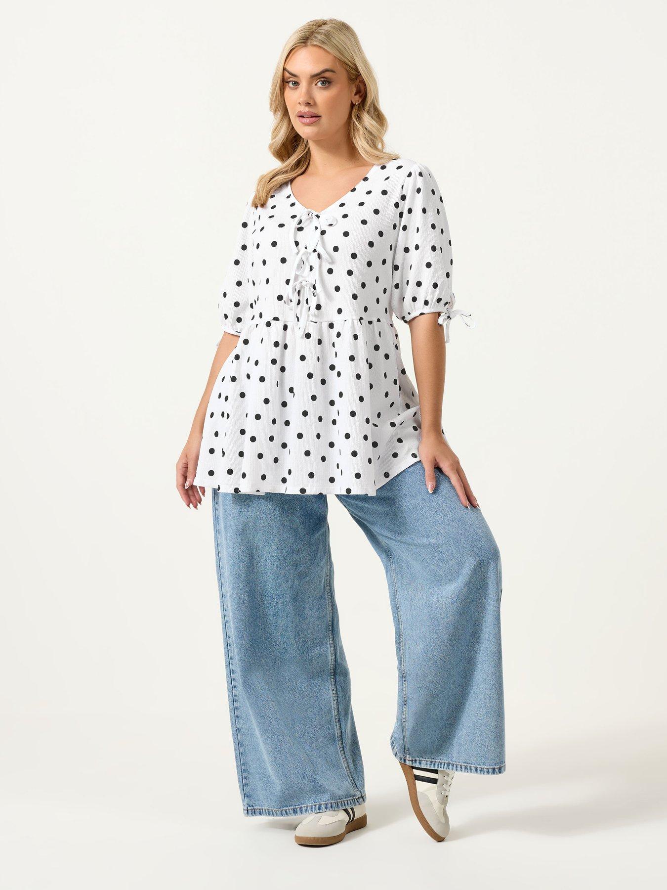 Image 3 of 5 of Yours Curve Bow Front Polka Dot Peplum T-shirt
