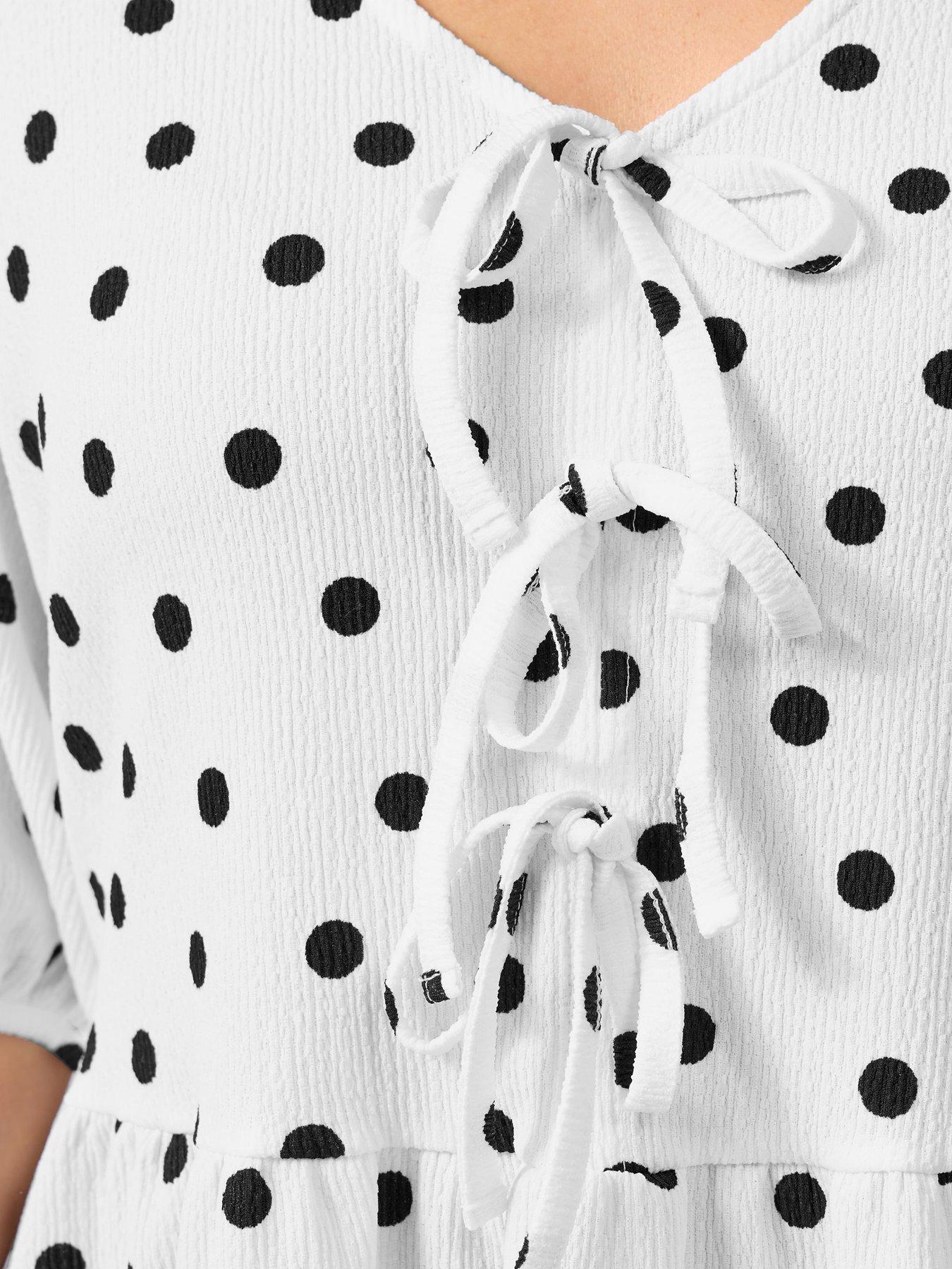 Image 4 of 5 of Yours Curve Bow Front Polka Dot Peplum T-shirt
