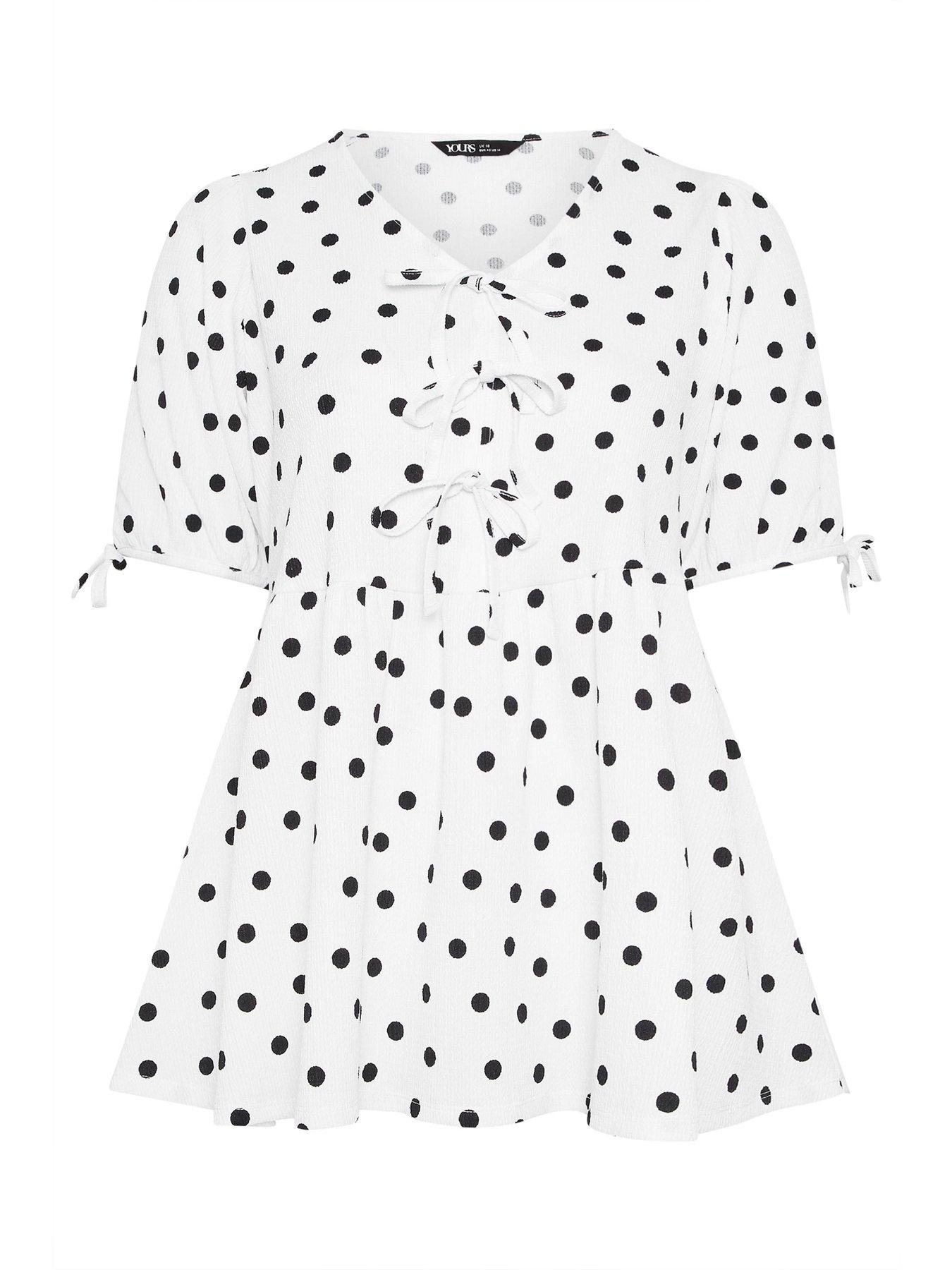 Image 5 of 5 of Yours Curve Bow Front Polka Dot Peplum T-shirt