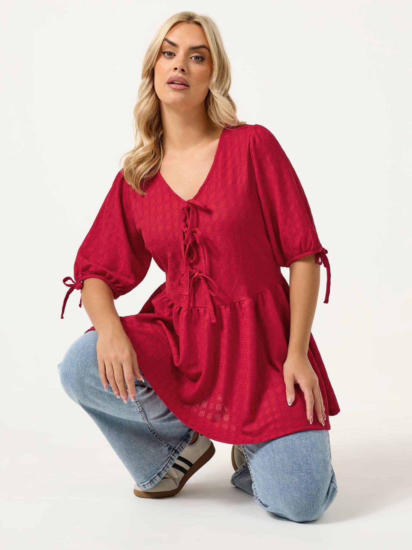 Yours Curve Bow Front Peplum Textured T-shirt