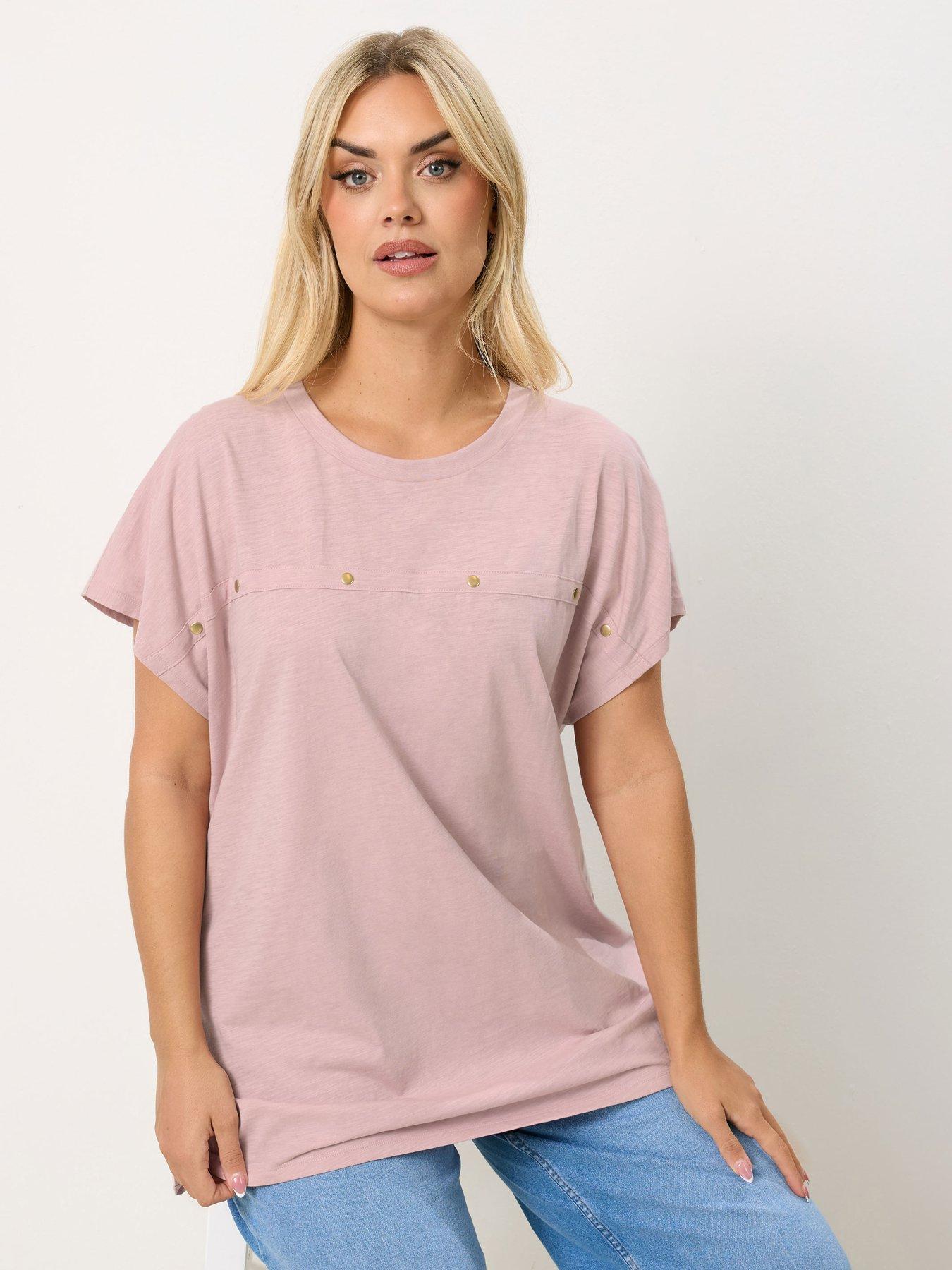 Image 1 of 5 of Yours Curve Cotton Slub Stud T-shirt