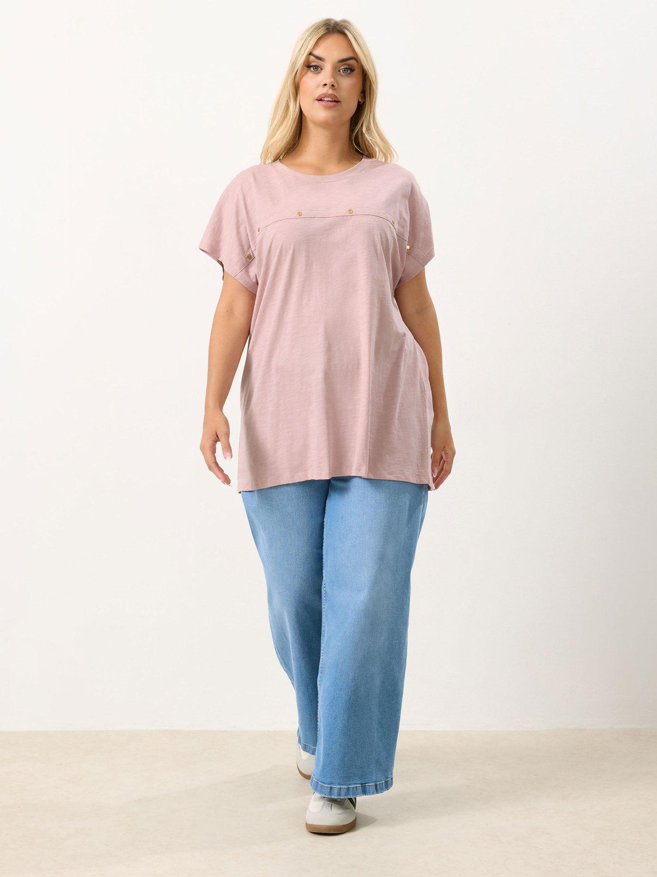 Image 3 of 5 of Yours Curve Cotton Slub Stud T-shirt