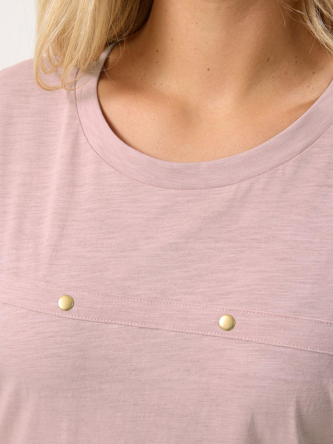 Image 4 of 5 of Yours Curve Cotton Slub Stud T-shirt