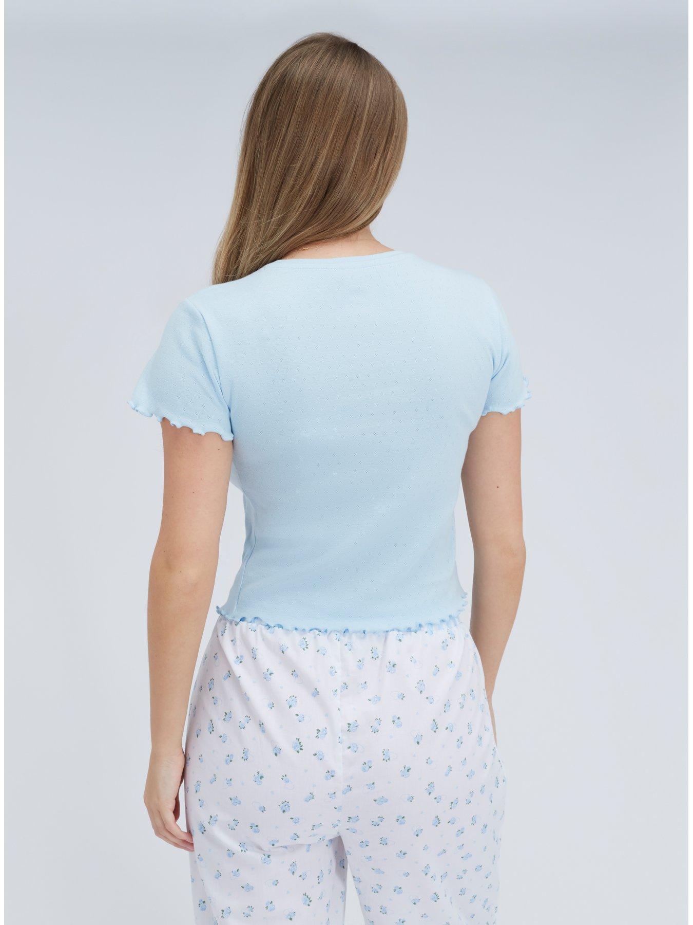 Image 2 of 6 of Boux Avenue Floral Pointelle Pyjama Set - Blue
