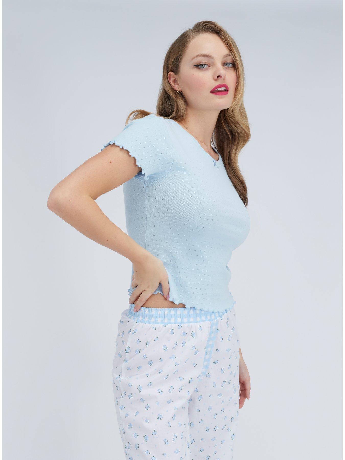 Image 4 of 6 of Boux Avenue Floral Pointelle Pyjama Set - Blue