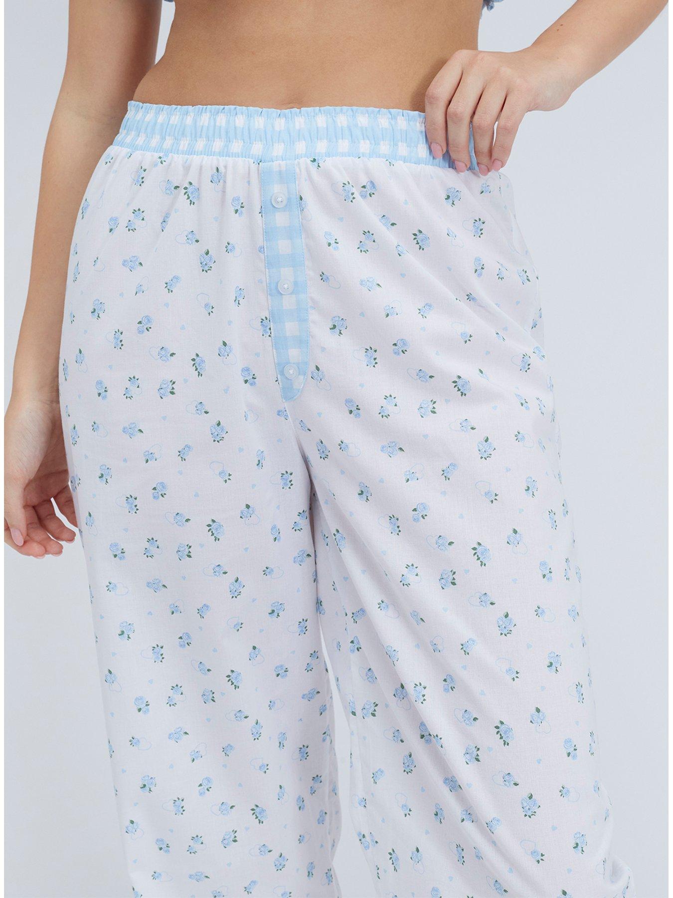 Image 6 of 6 of Boux Avenue Floral Pointelle Pyjama Set - Blue