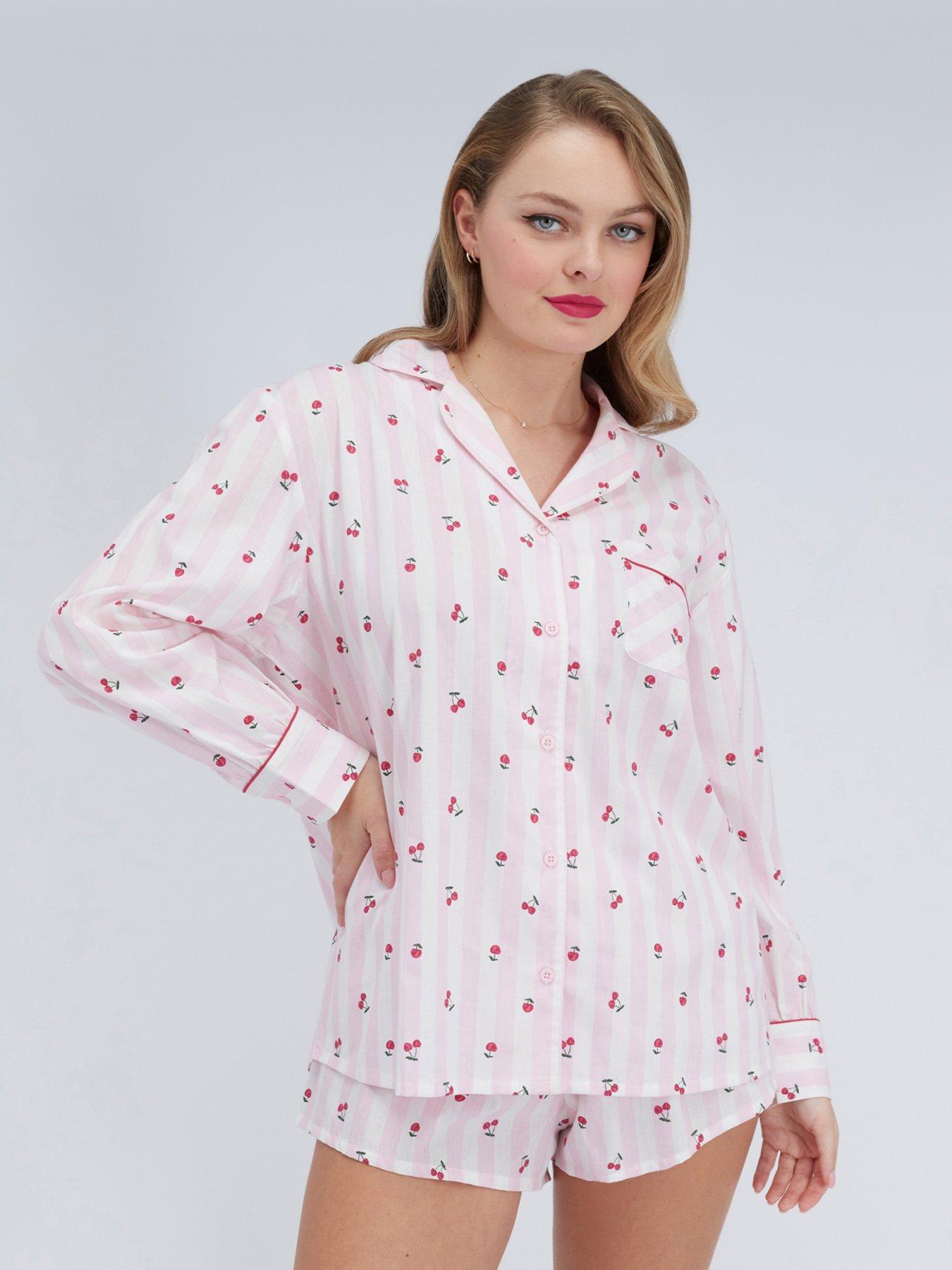 Boux Avenue Cherry Stripe Cotton Short Pyjama - Pink