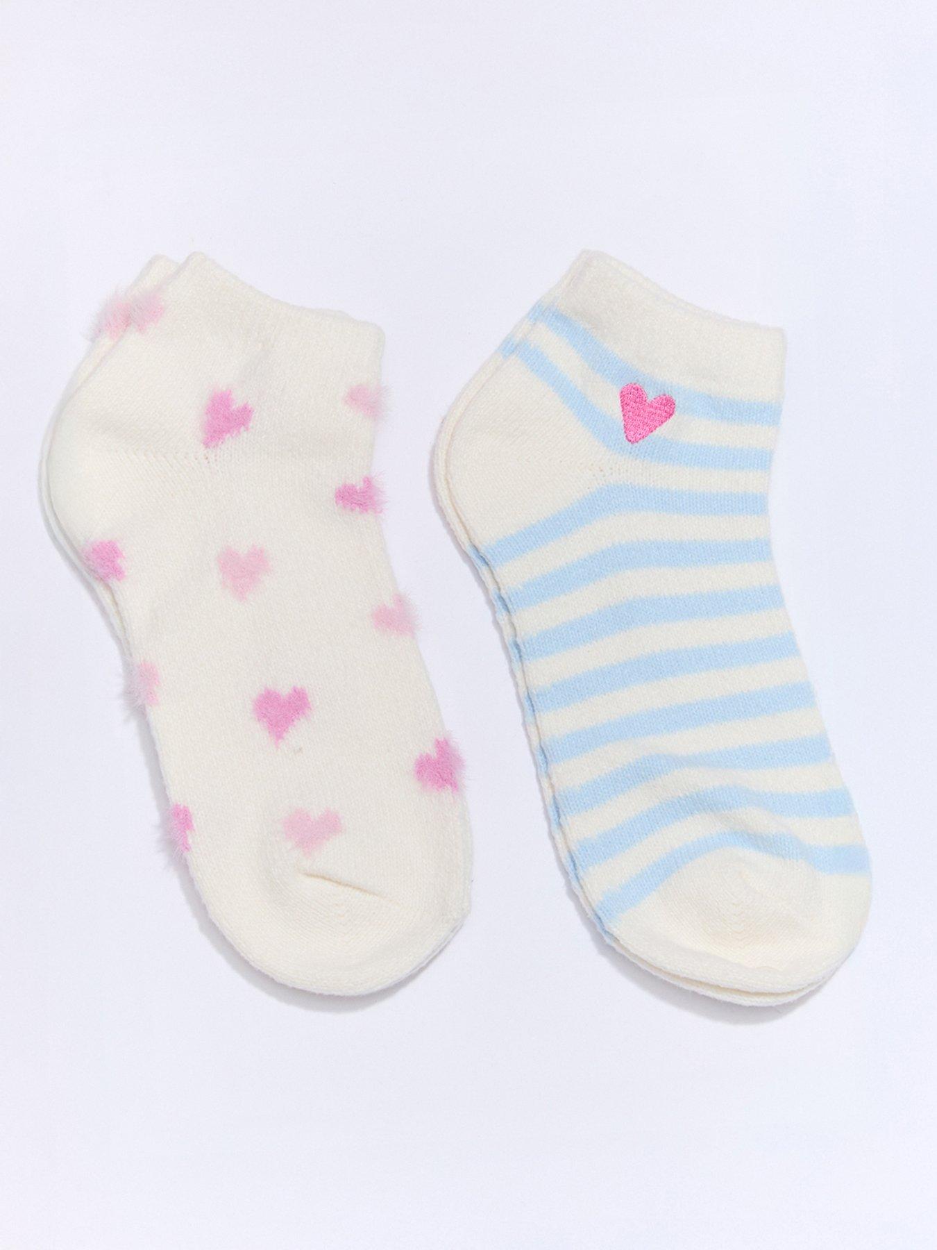 Boux Avenue Hearts & Stripes 2 Pack Trainer Socks - Blue Mix