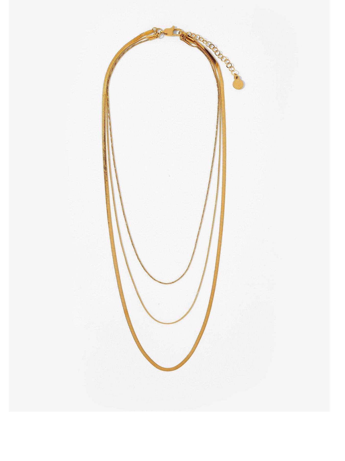 Mint Velvet Stainless Steel Triple Layered Necklace - Gold