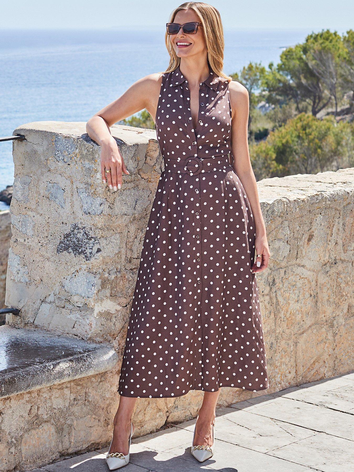 Sosandar: Sleeveless Linen Shirt Dress - Brown