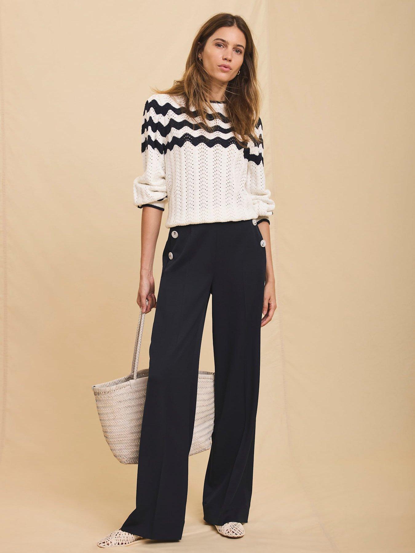 Mint Velvet Navy Button Front Trousers - Blue