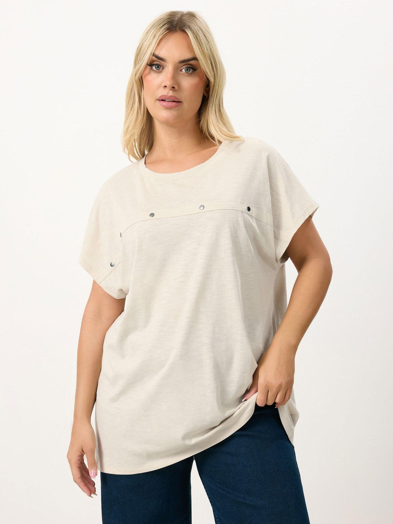 Yours Curve Cotton Slub Stud T-shirt