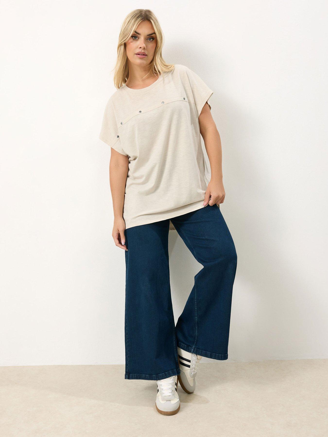 Image 3 of 5 of Yours Curve Cotton Slub Stud T-shirt