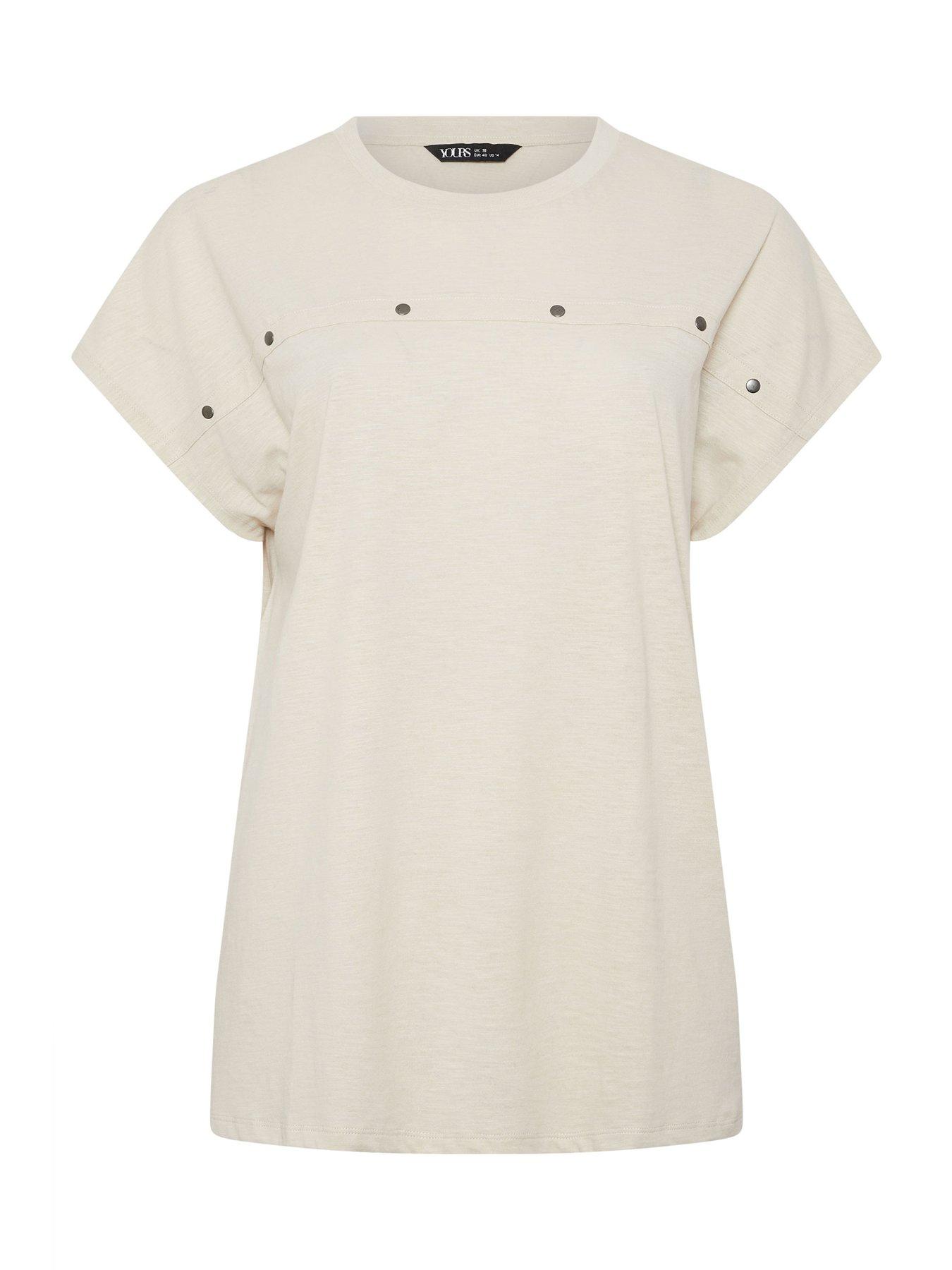 Image 5 of 5 of Yours Curve Cotton Slub Stud T-shirt