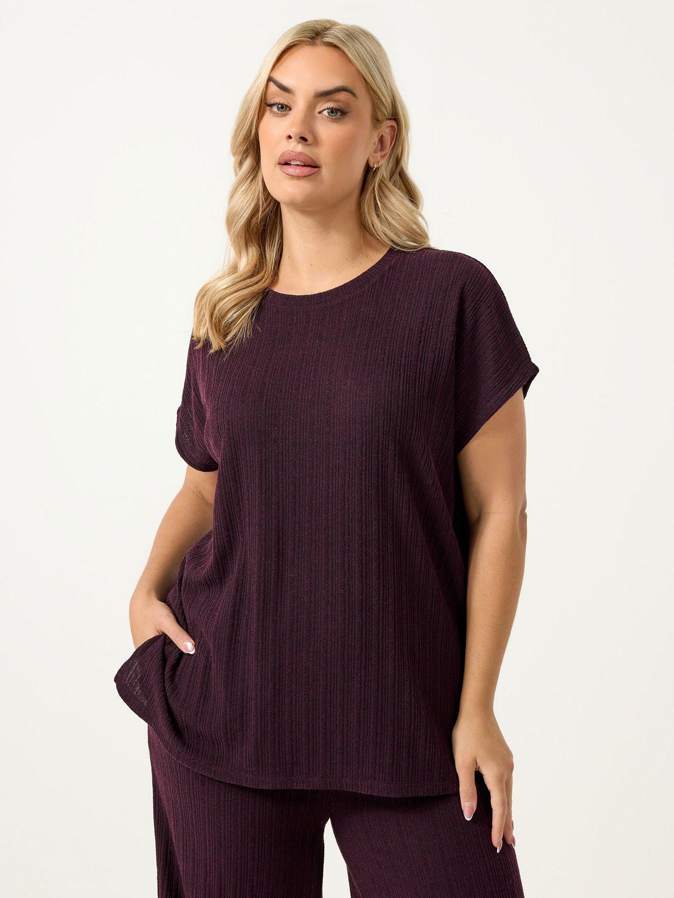 Image 1 of 5 of Yours Curve Knitted 2 Piece T-shirt Co Ord