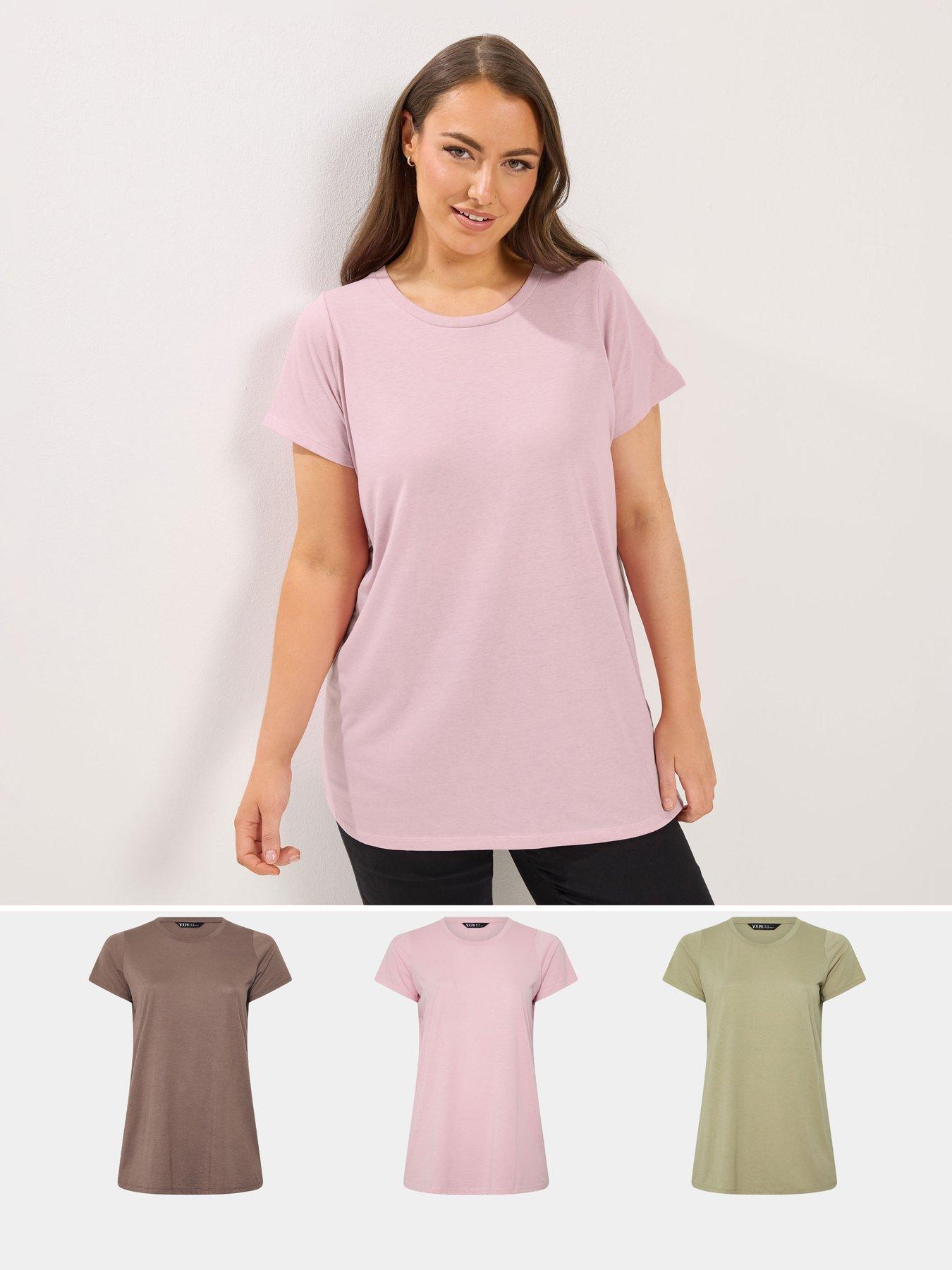 Yours Curve 3 Pack Short Sleeve Core T-shirts, Green, Size 14, Women