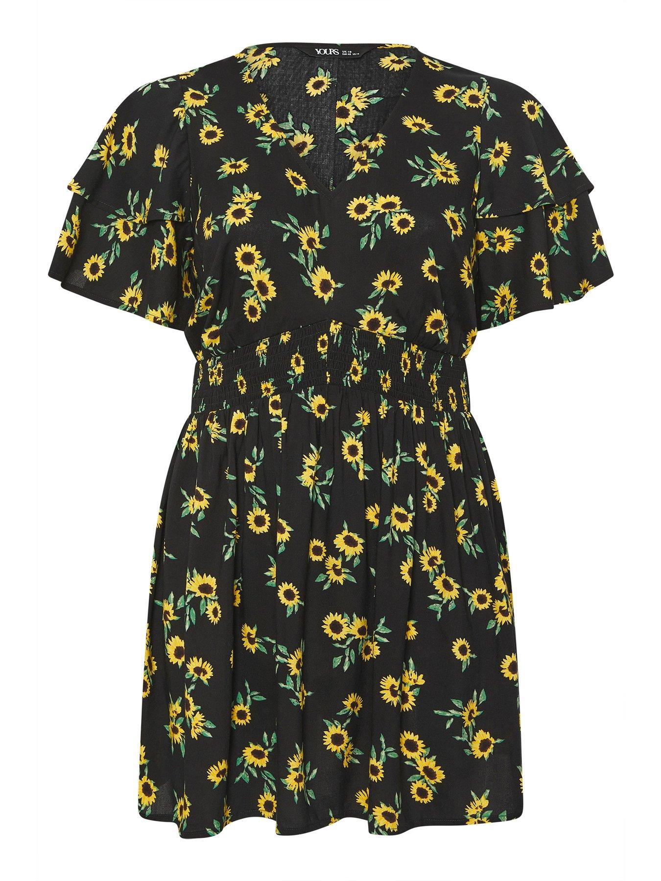 Image 5 of 5 of Yours Curve Sunflower Print Flutter Sleeve Top