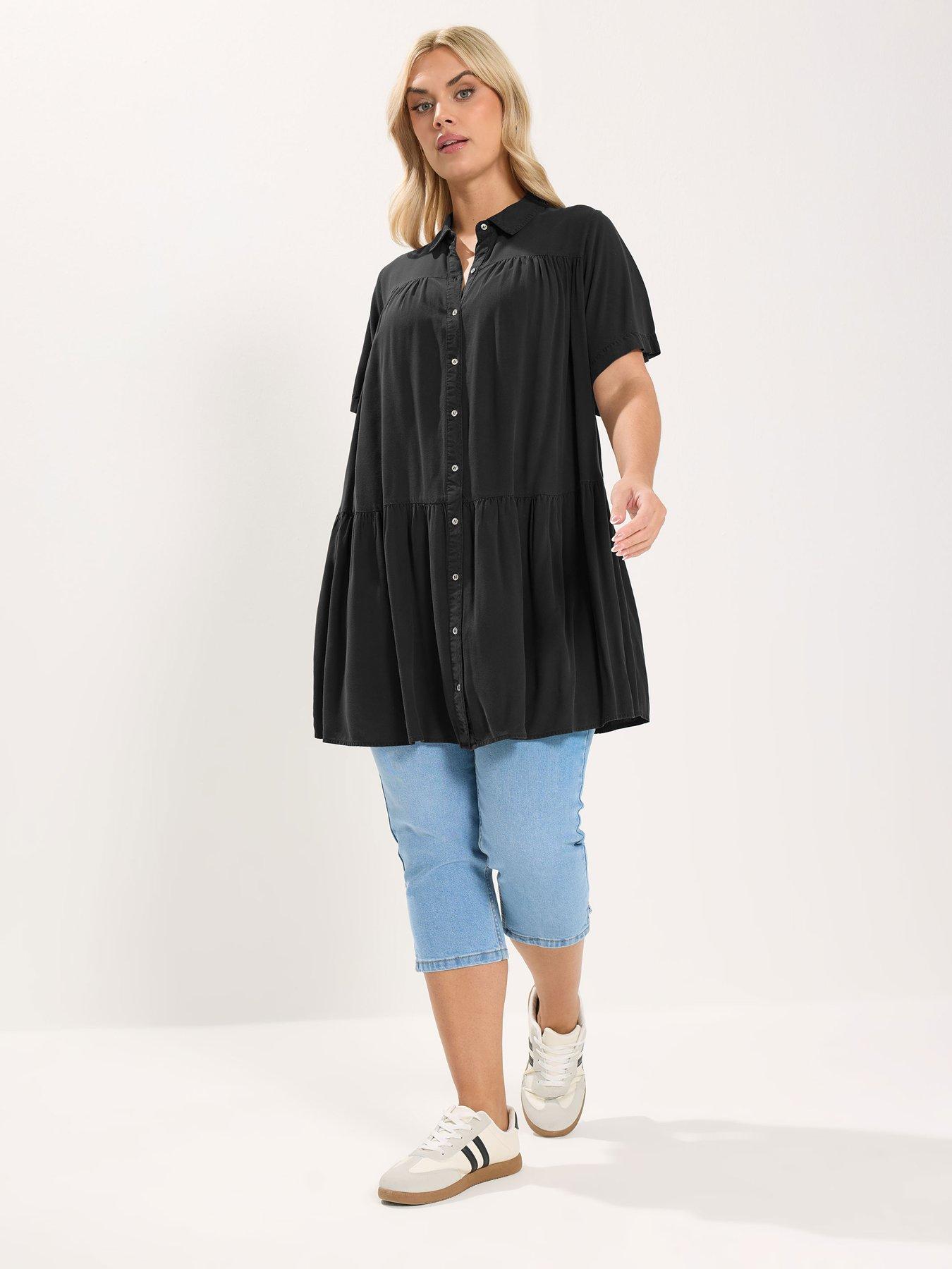 Image 3 of 5 of Yours Curve Tiered Smock Chambray Shirt