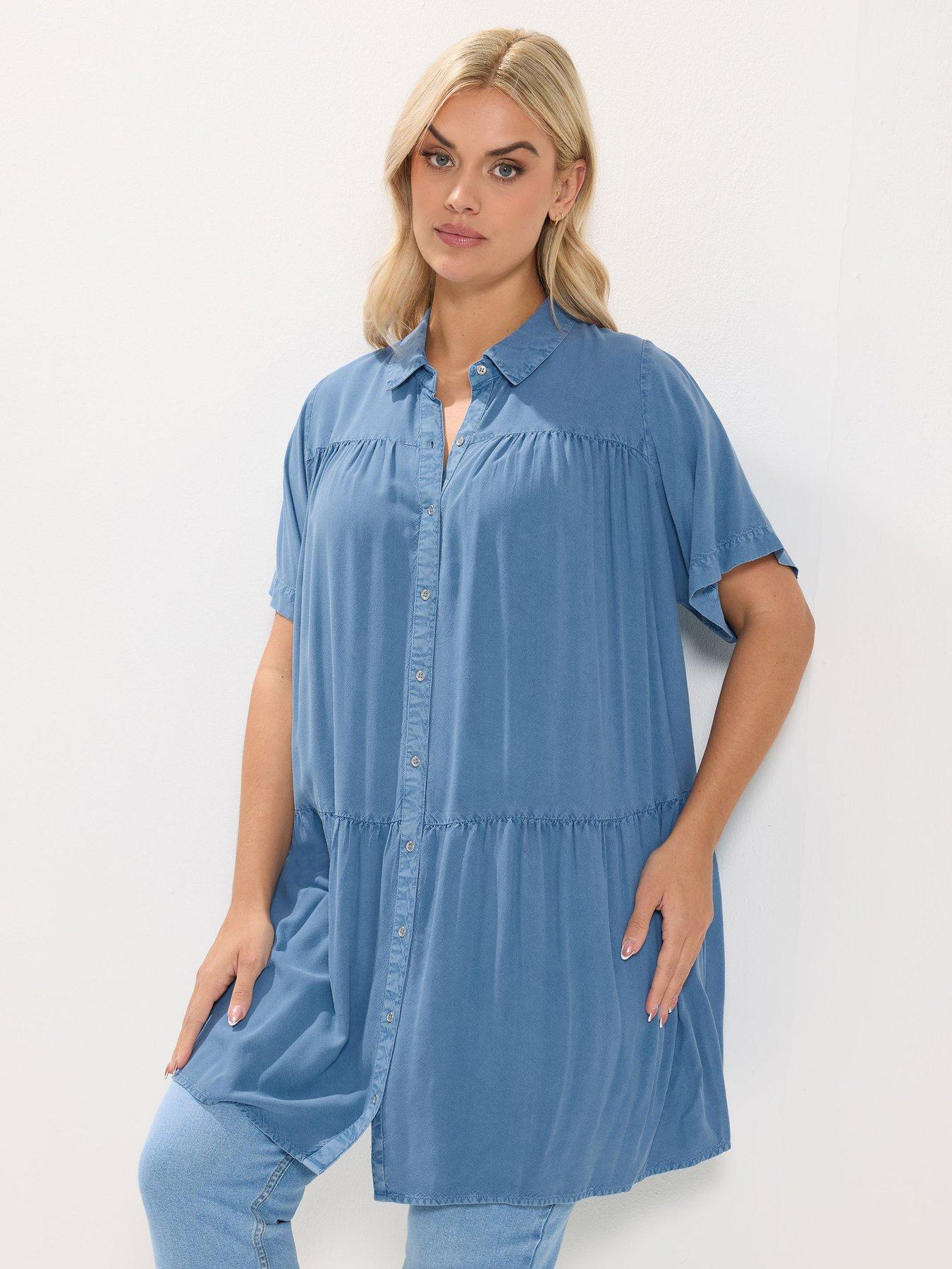 Image 1 of 5 of Yours Curve Tiered Smock Chambray Shirt
