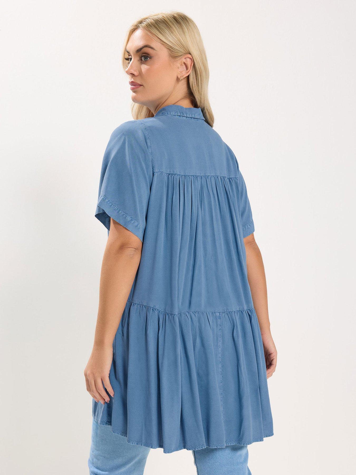 Image 2 of 5 of Yours Curve Tiered Smock Chambray Shirt
