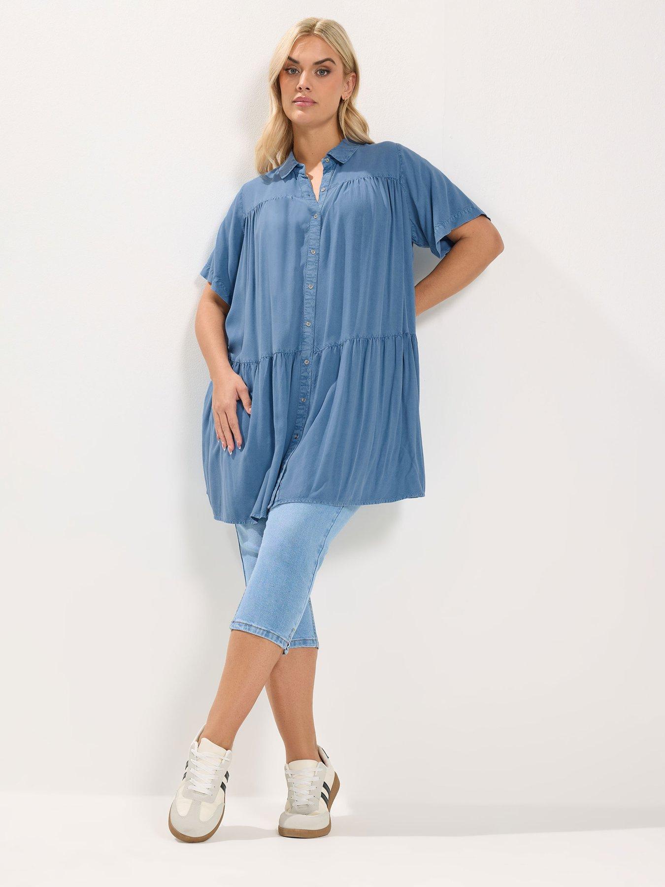 Image 3 of 5 of Yours Curve Tiered Smock Chambray Shirt