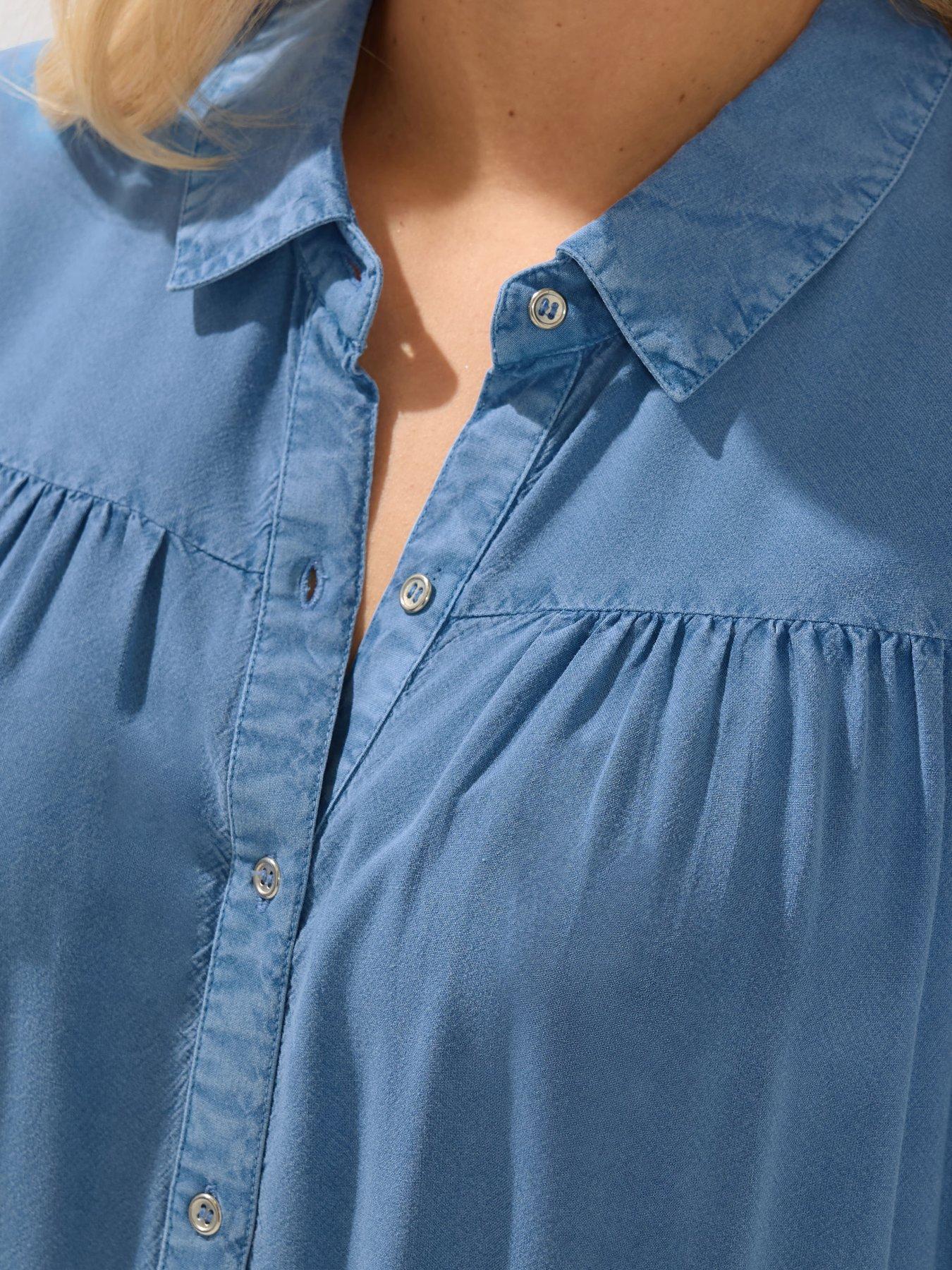 Image 4 of 5 of Yours Curve Tiered Smock Chambray Shirt