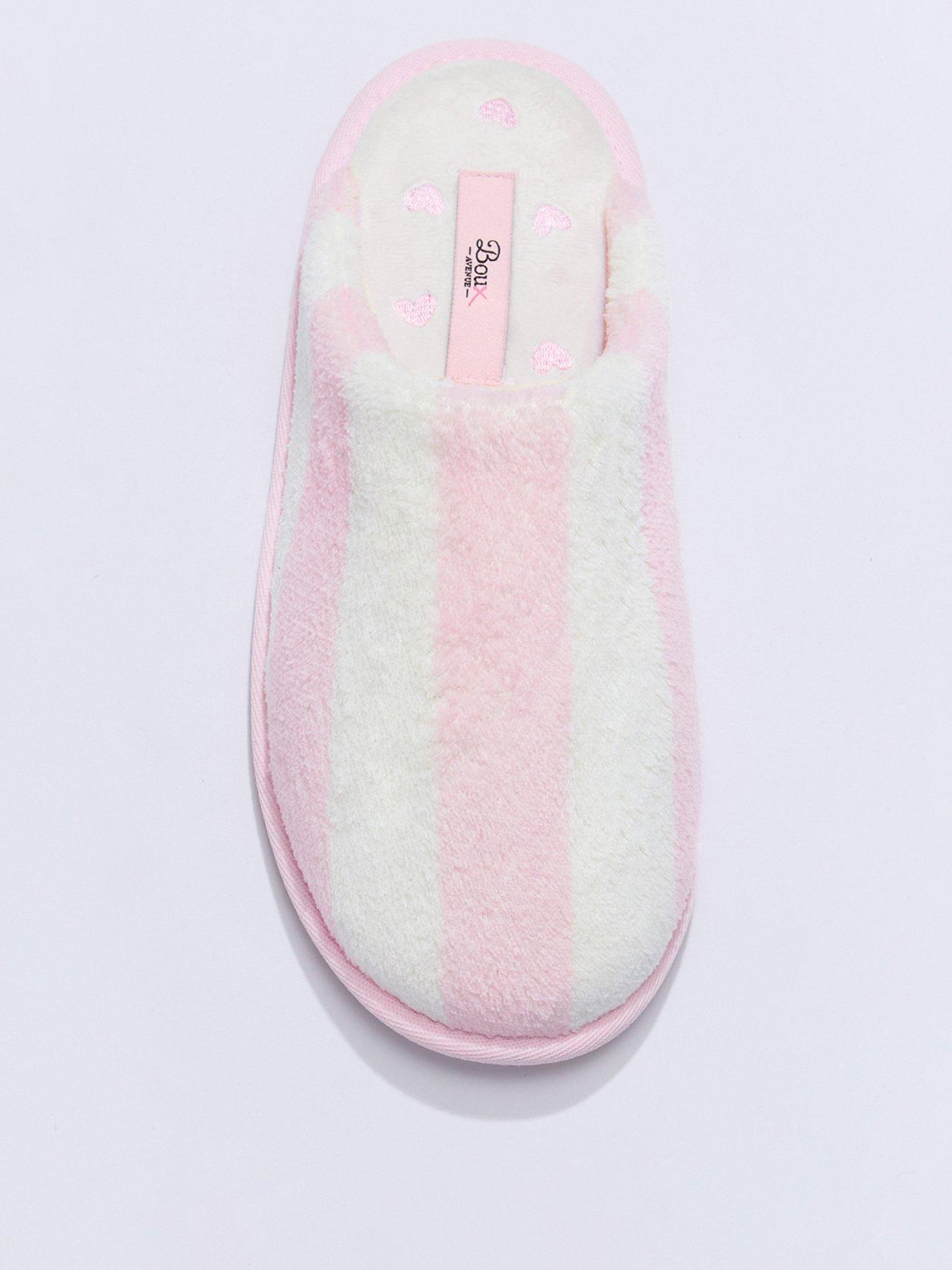Image 1 of 5 of Boux Avenue Heart Embroidered Sole Mule Slippers - Pink Stripe