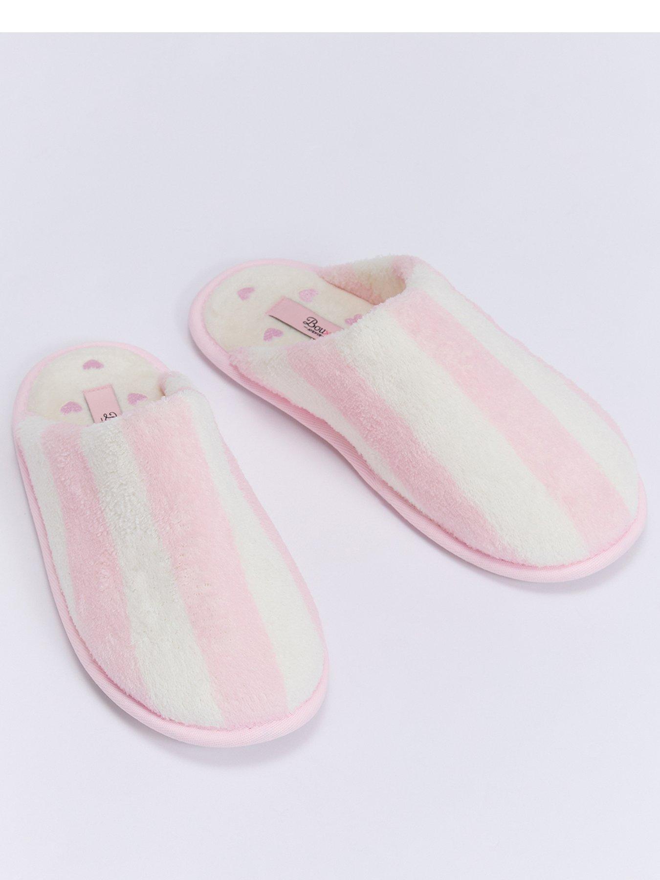 Image 2 of 5 of Boux Avenue Heart Embroidered Sole Mule Slippers - Pink Stripe