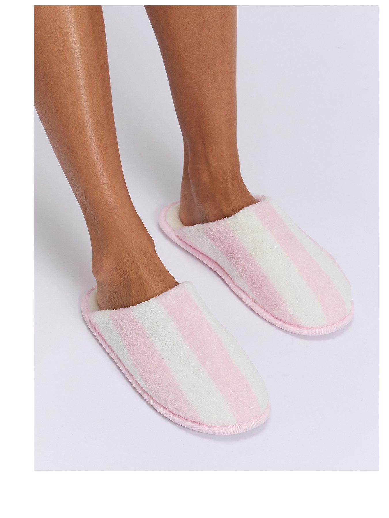 Image 3 of 5 of Boux Avenue Heart Embroidered Sole Mule Slippers - Pink Stripe
