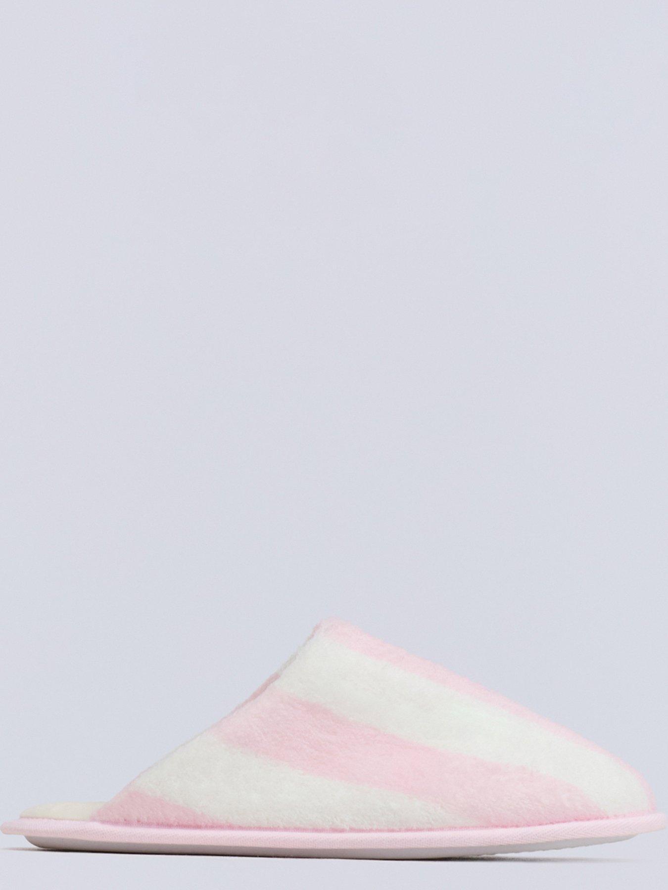Image 5 of 5 of Boux Avenue Heart Embroidered Sole Mule Slippers - Pink Stripe