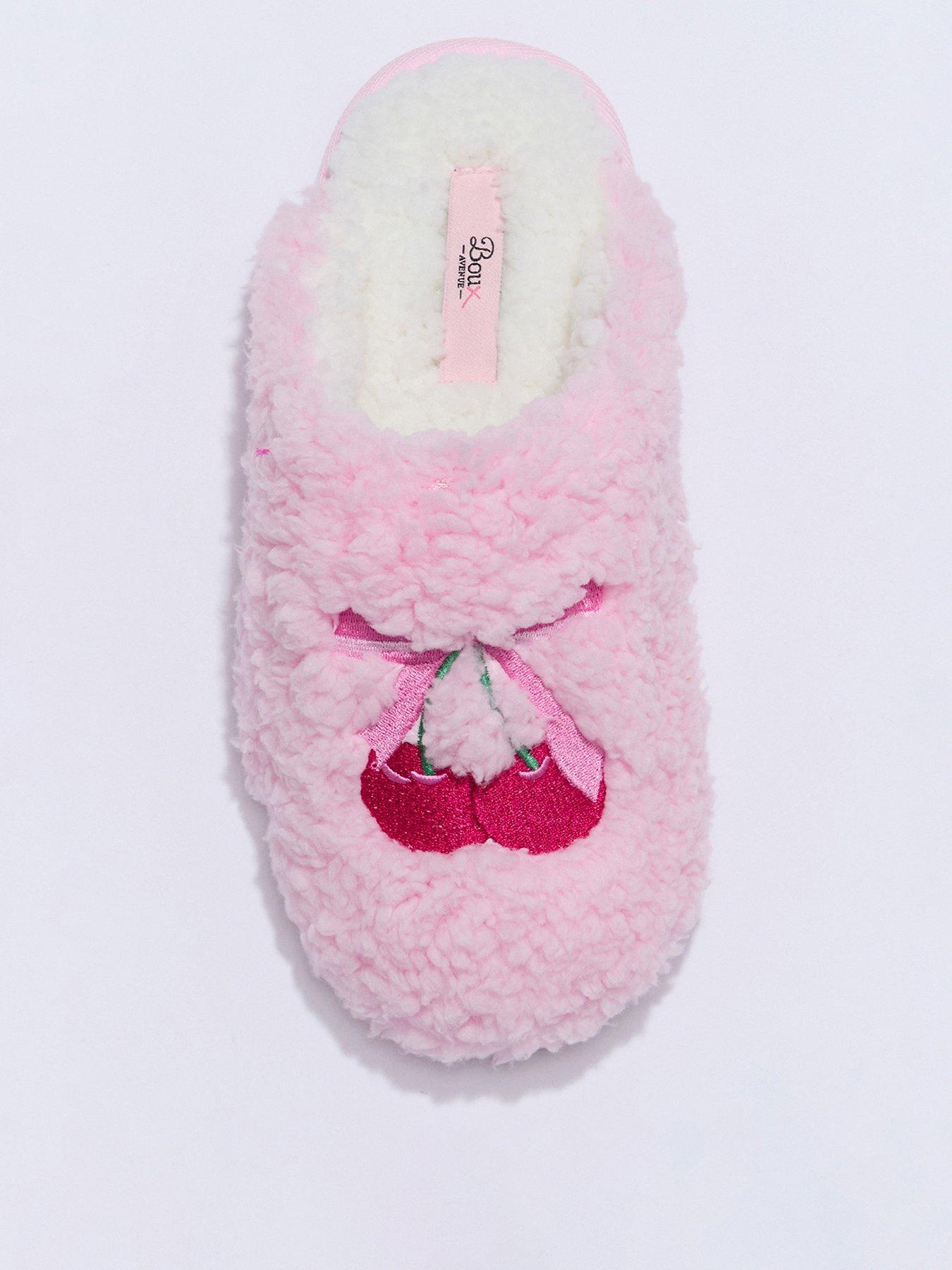 Boux Avenue Cherry Bow Embroidered Mule Slippers - Pink