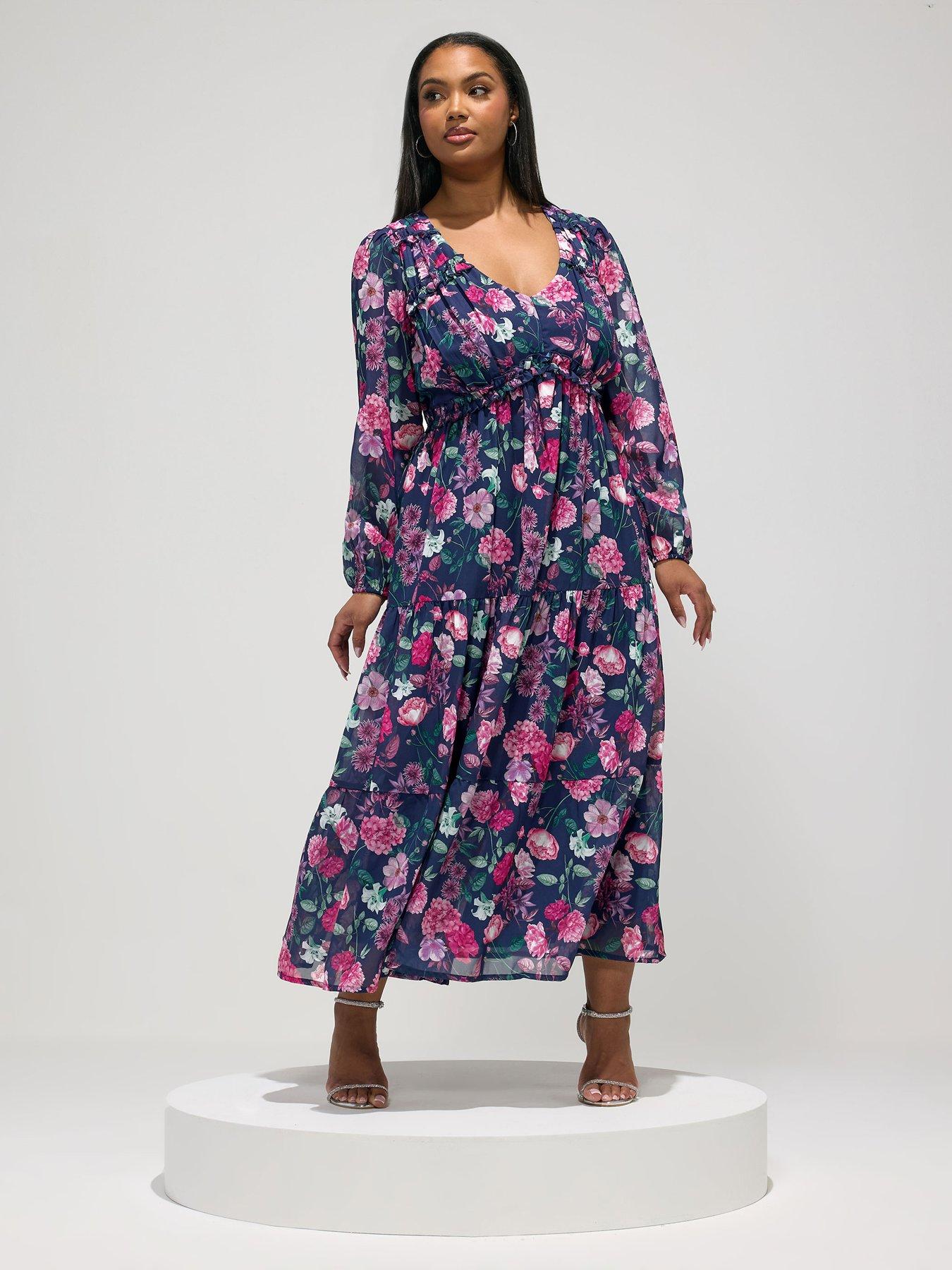 Yours Curve Long Sleeve Floral Boho Dress