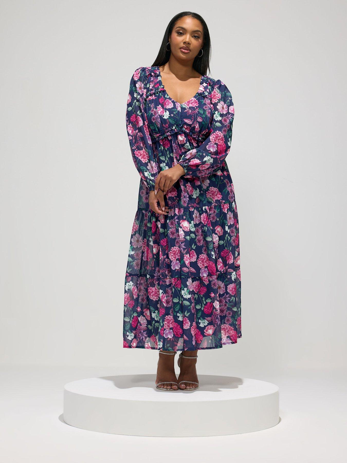 long sleeve boho dress plus size Yours Curve Floral la-miami-pop-up Corset Gown – Mohmoh's SIZE:UK 8