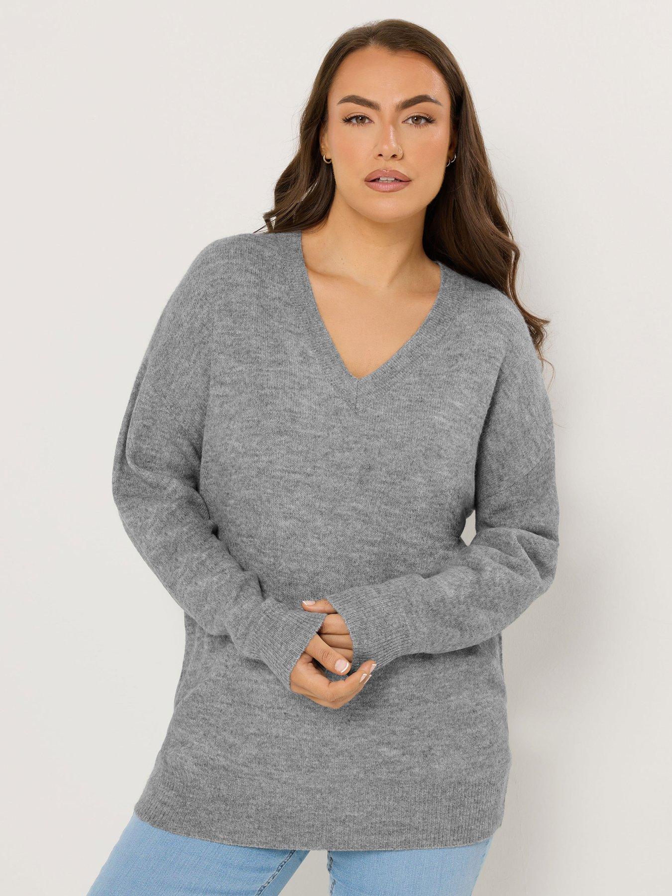 Image 1 of 5 of Yours Curve V Neck Soft Touch Jumper - Grey