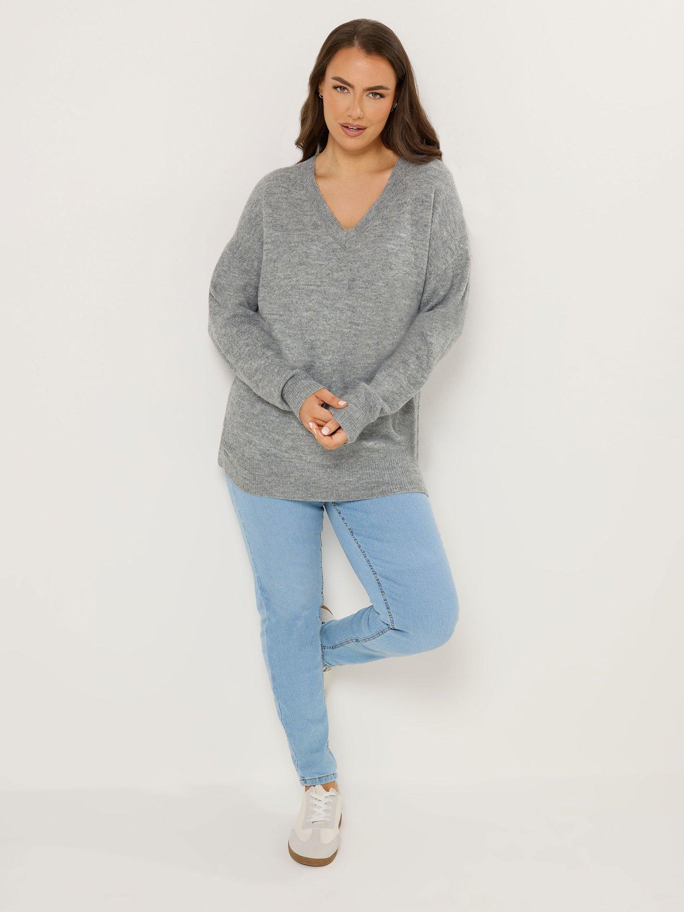 Image 3 of 5 of Yours Curve V Neck Soft Touch Jumper - Grey